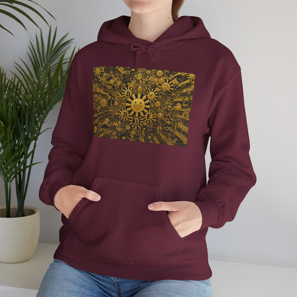 Solar Mandala Hoodie — Golden Sunburst Graphic Pullover
