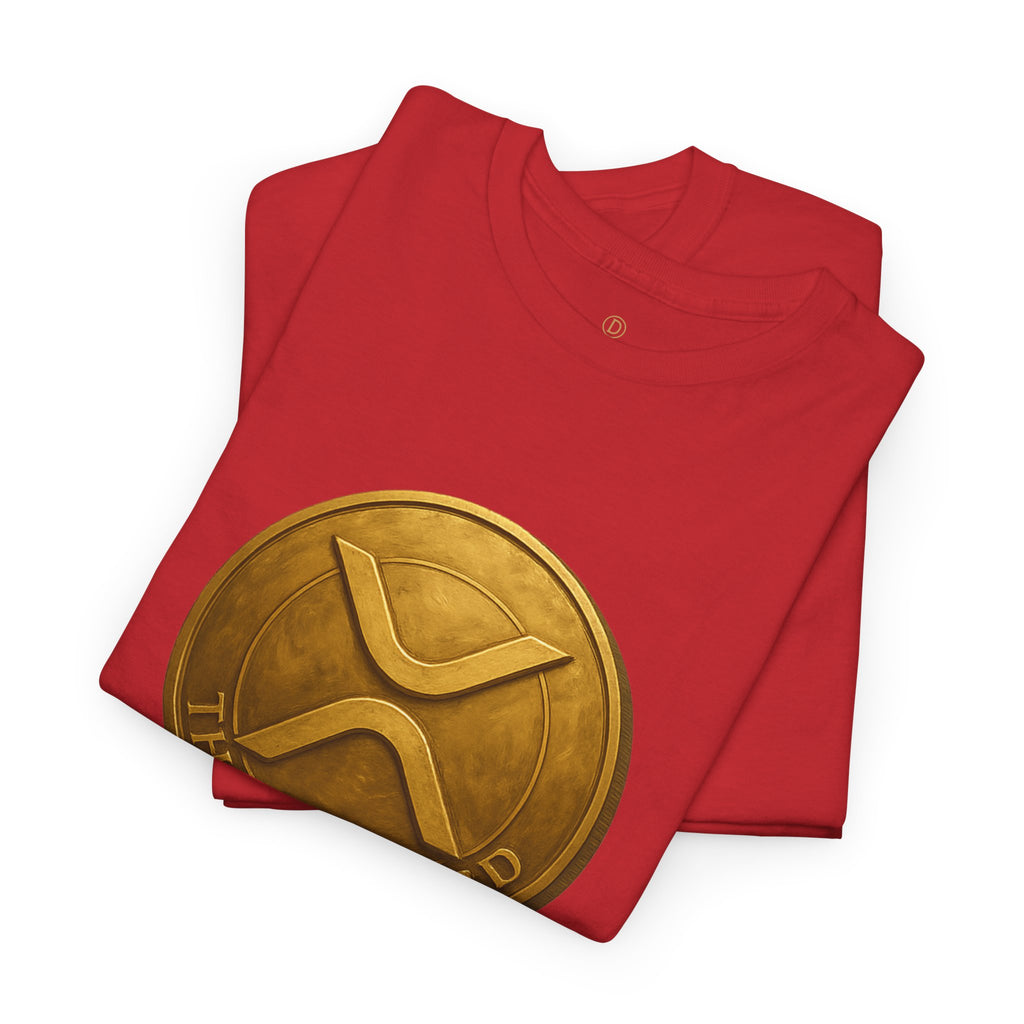XRP Ledger Trophy T‑Shirt – Gold Ripple Coin on Pedestal Crypto Tee