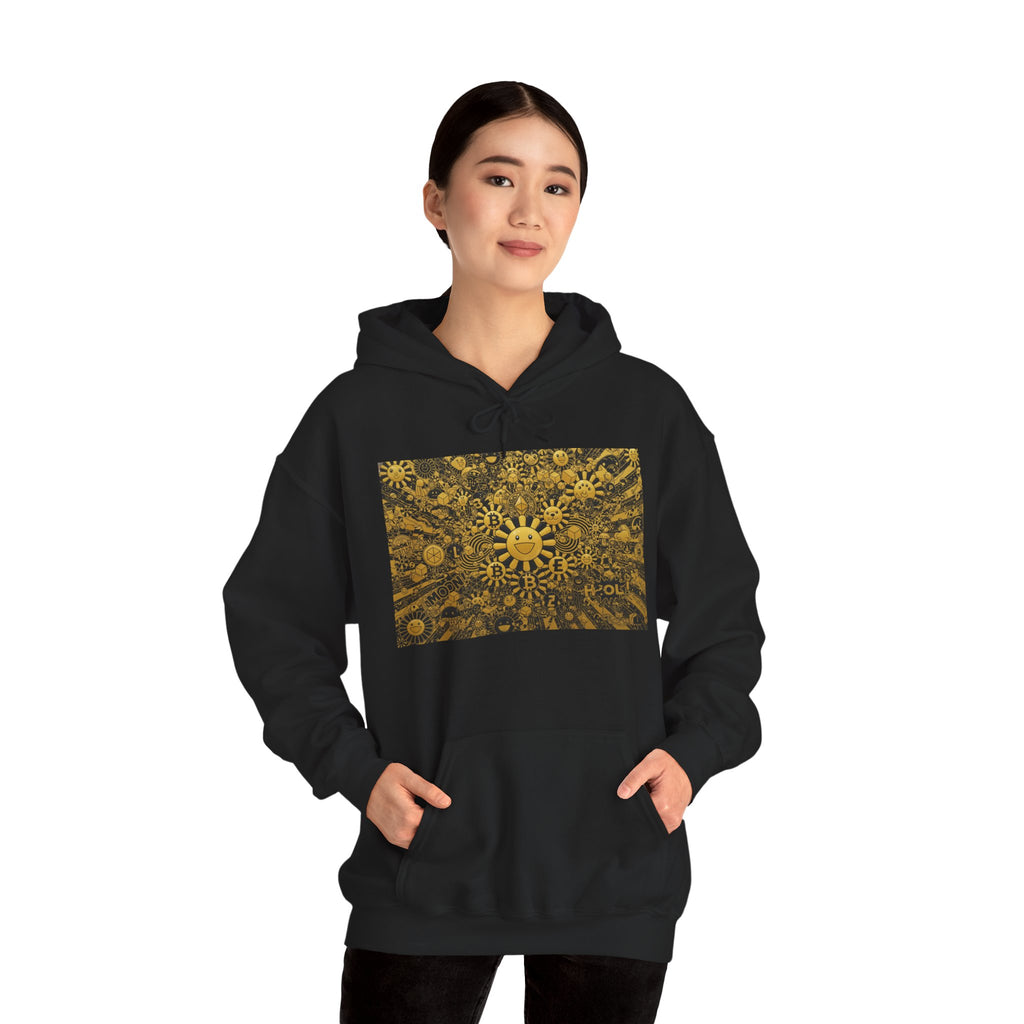 Solar Mandala Hoodie — Golden Sunburst Graphic Pullover