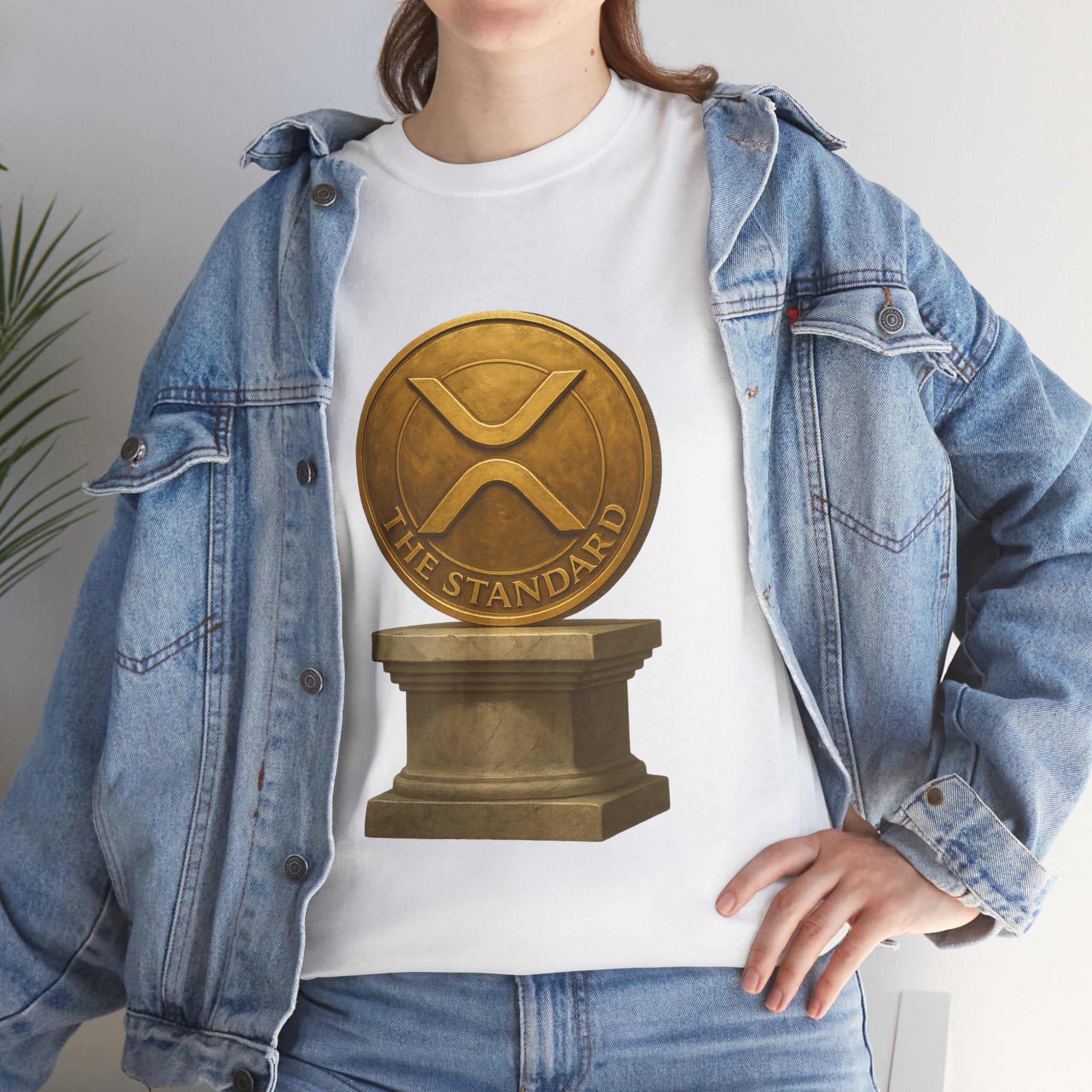 XRP Ledger Trophy T‑Shirt – Gold Ripple Coin on Pedestal Crypto Tee