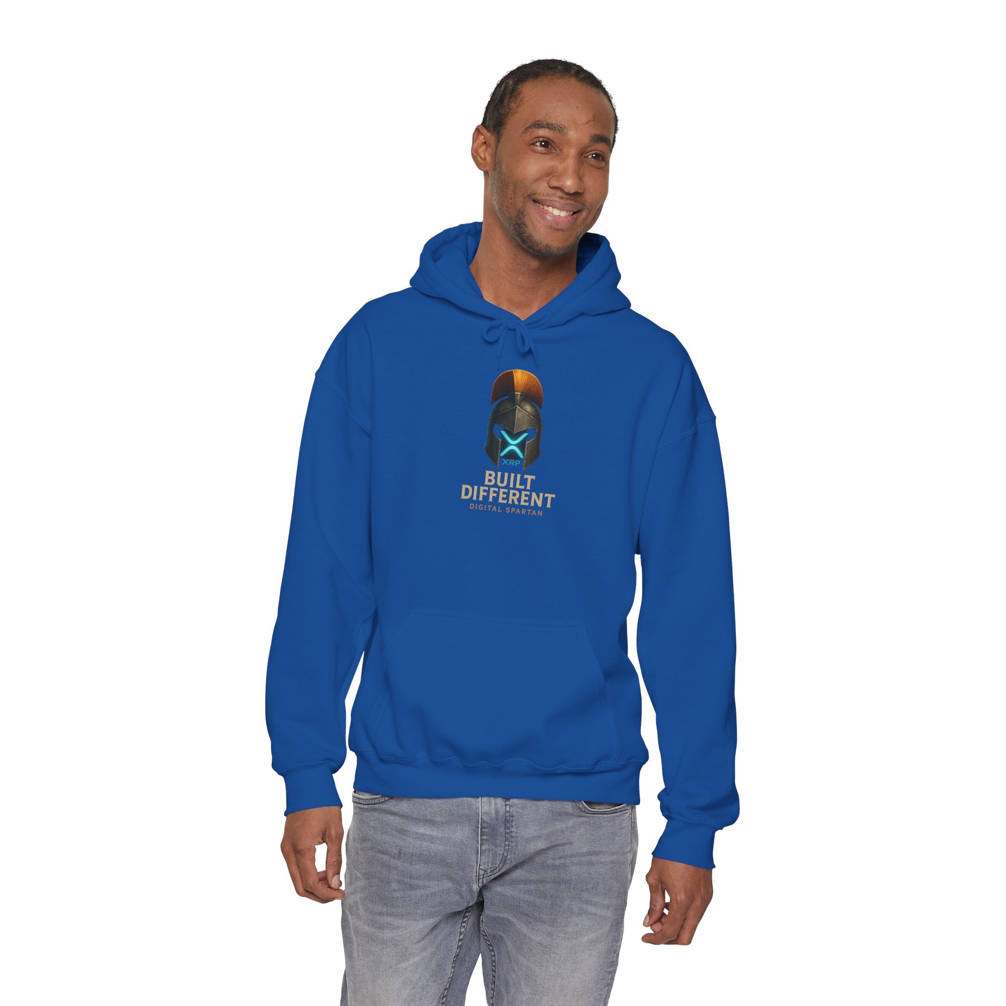 Built Different Hoodie — Futuristic Spartan Helmet Graphic Pullover