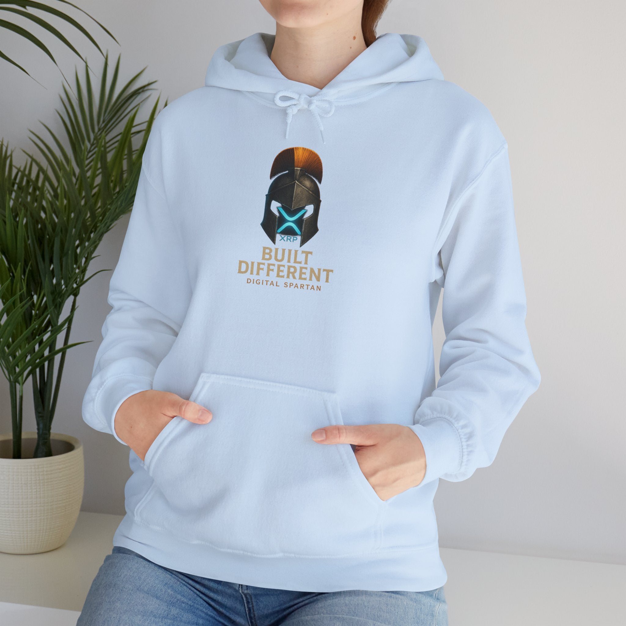 Built Different Hoodie — Futuristic Spartan Helmet Graphic Pullover
