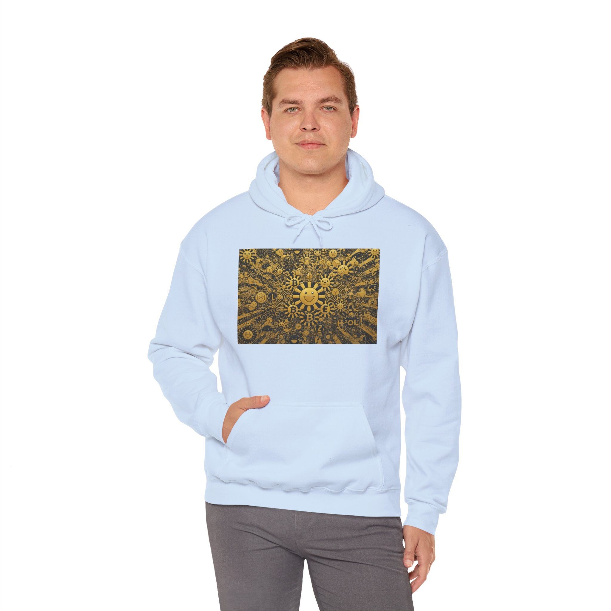 Solar Mandala Hoodie — Golden Sunburst Graphic Pullover