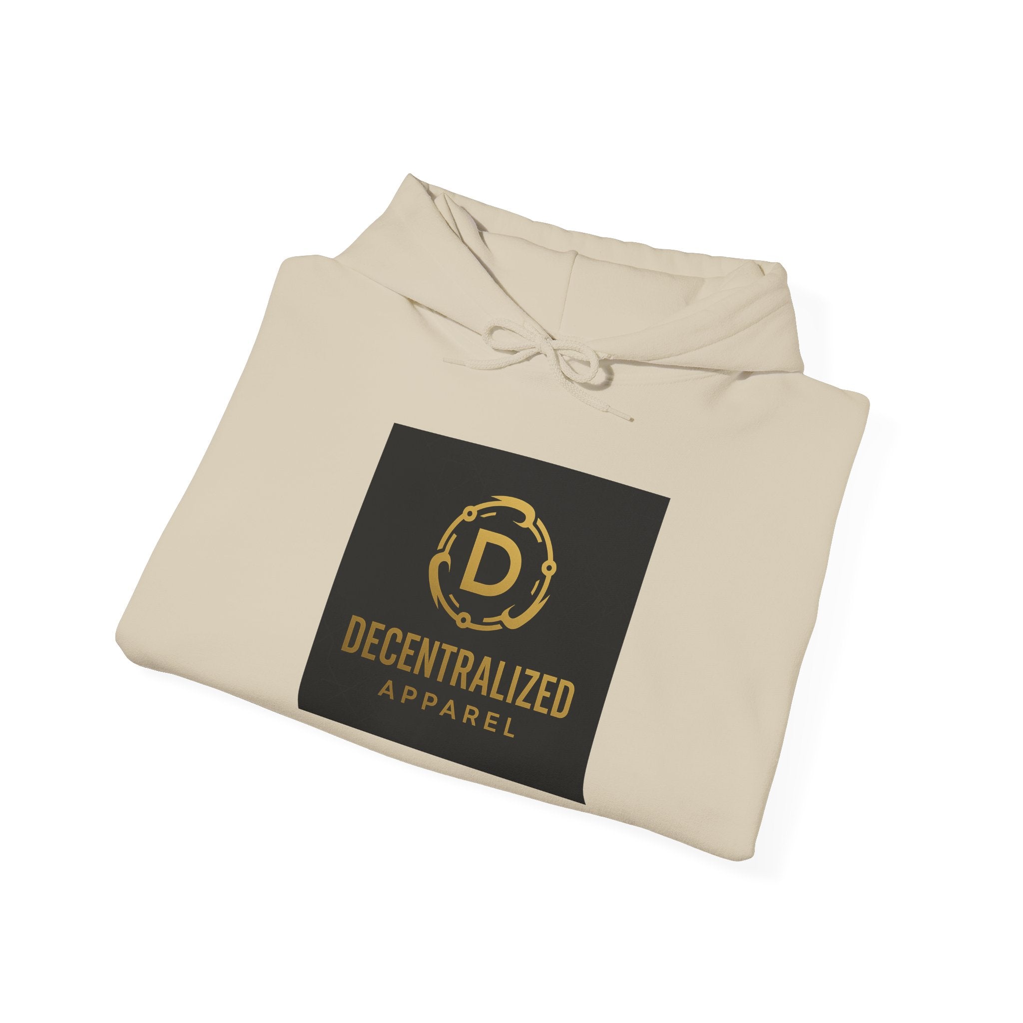 Decentralized Apparel Logo Hoodie – Gold Emblem Streetwear Sweatshirt