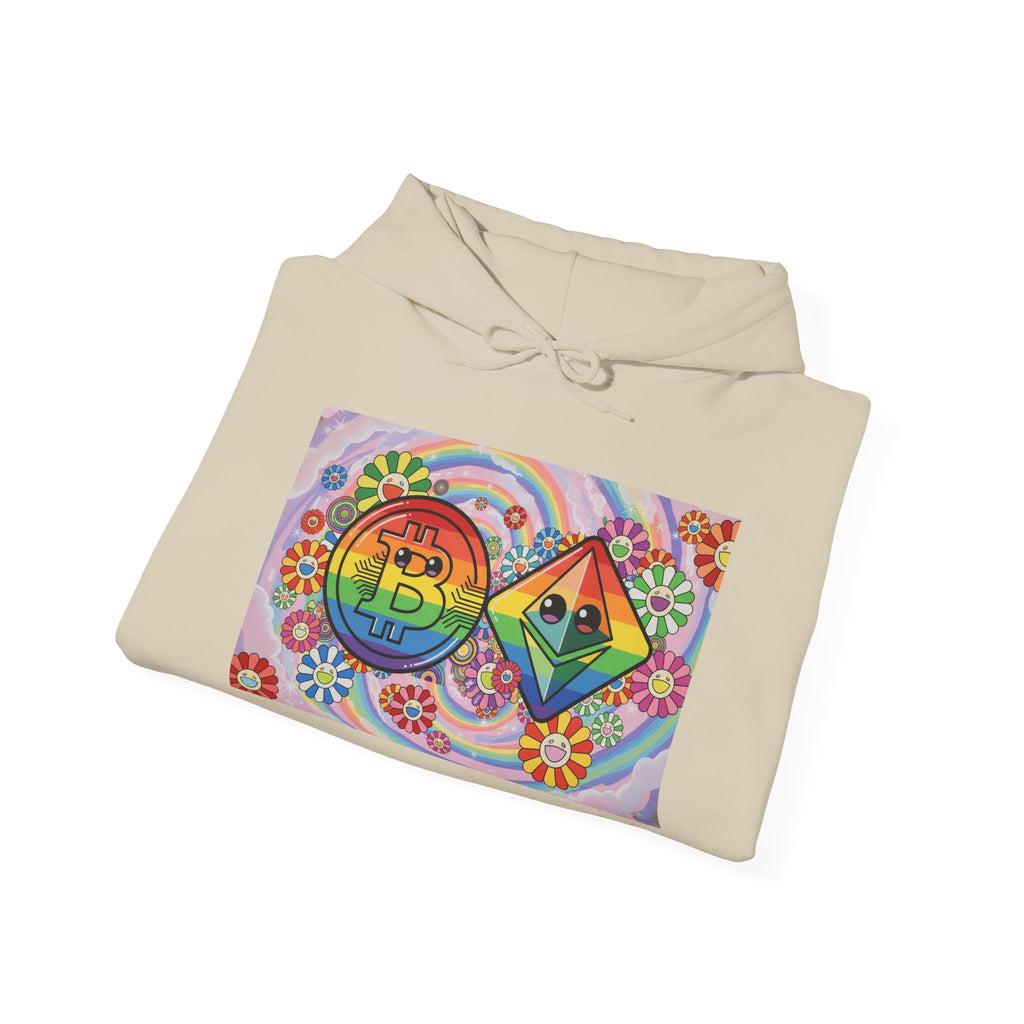 Crypto Flower Power Hoodie — Bitcoin & Ethereum Psychedelic Design