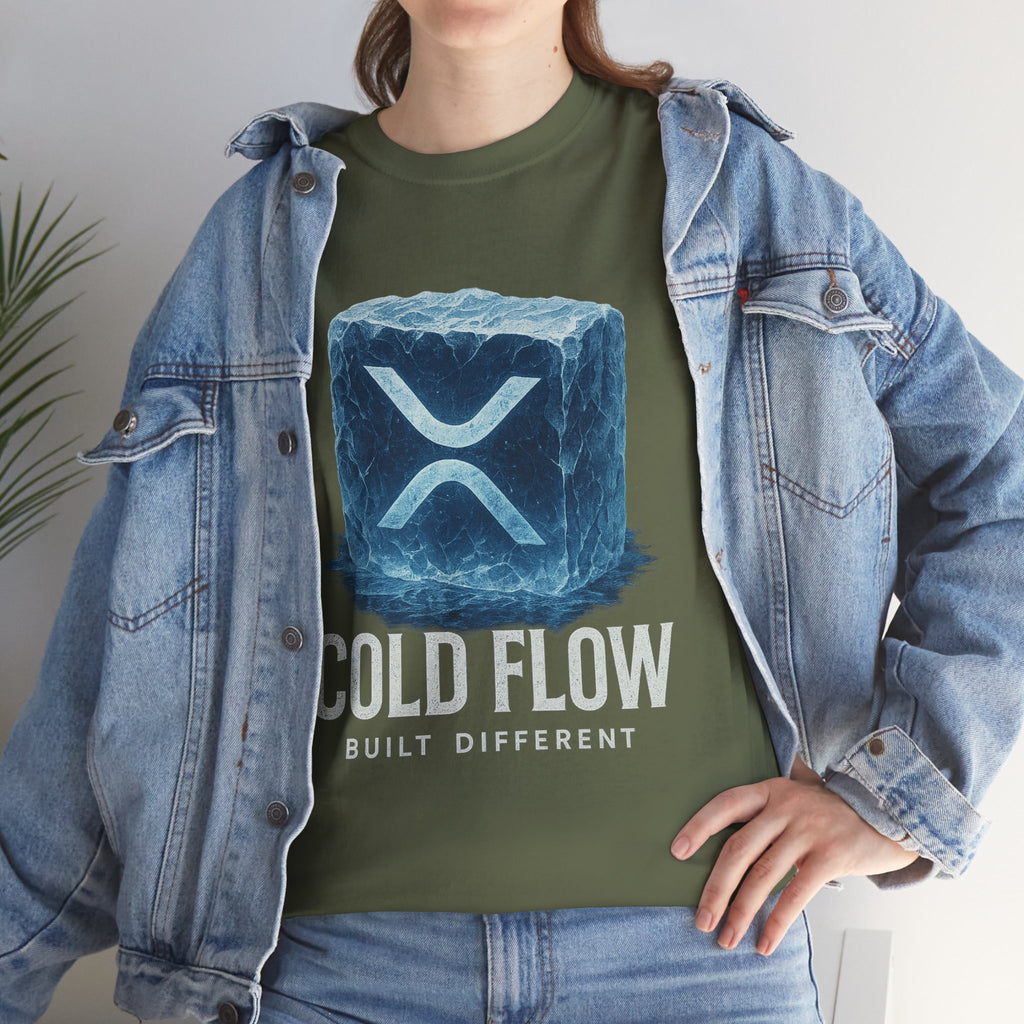 Cold Flow Ripple Logo T‑Shirt — 'Cold Flow: Built Different' Ice Cube Design