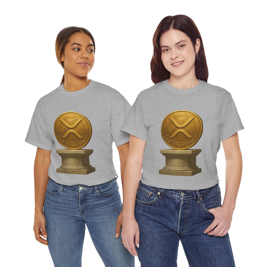 XRP Ledger Trophy T‑Shirt – Gold Ripple Coin on Pedestal Crypto Tee