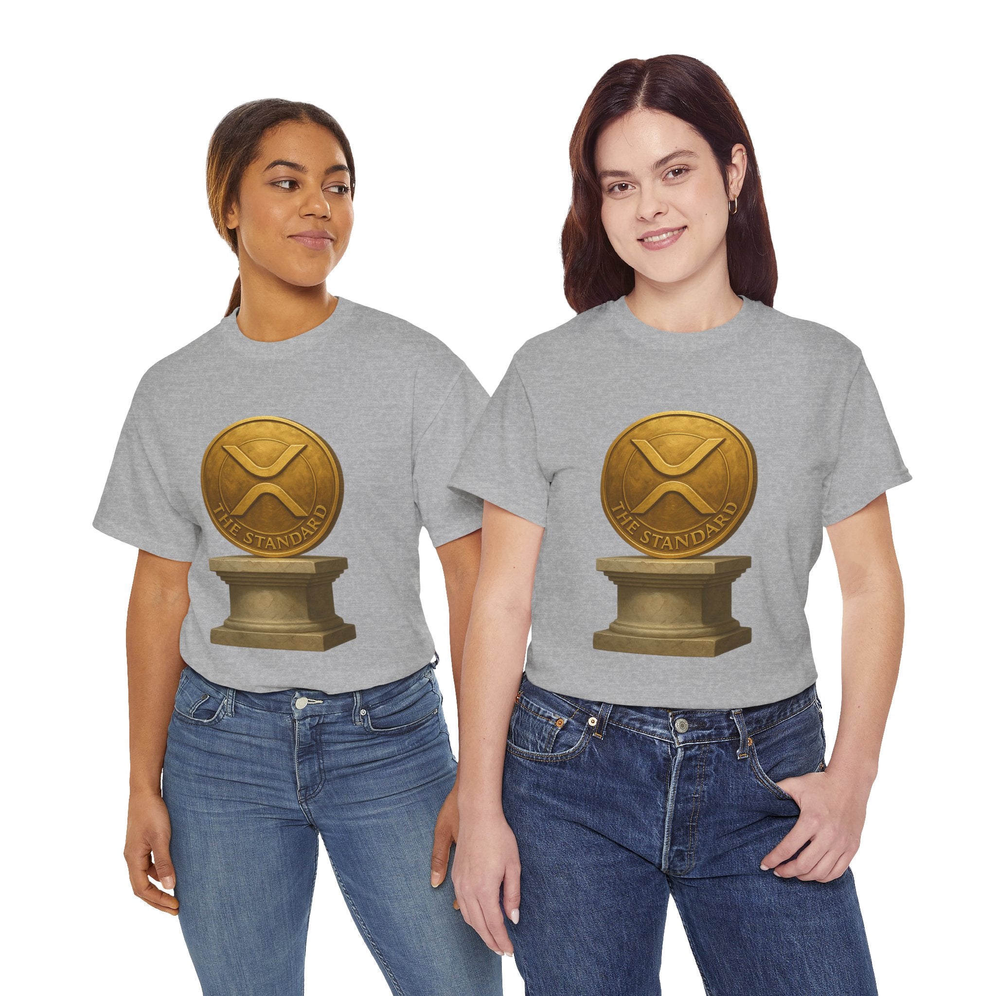 XRP Ledger Trophy T‑Shirt – Gold Ripple Coin on Pedestal Crypto Tee