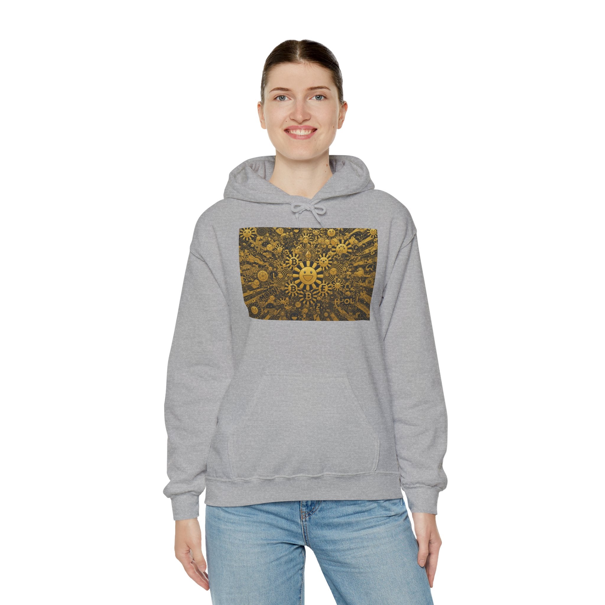 Solar Mandala Hoodie — Golden Sunburst Graphic Pullover