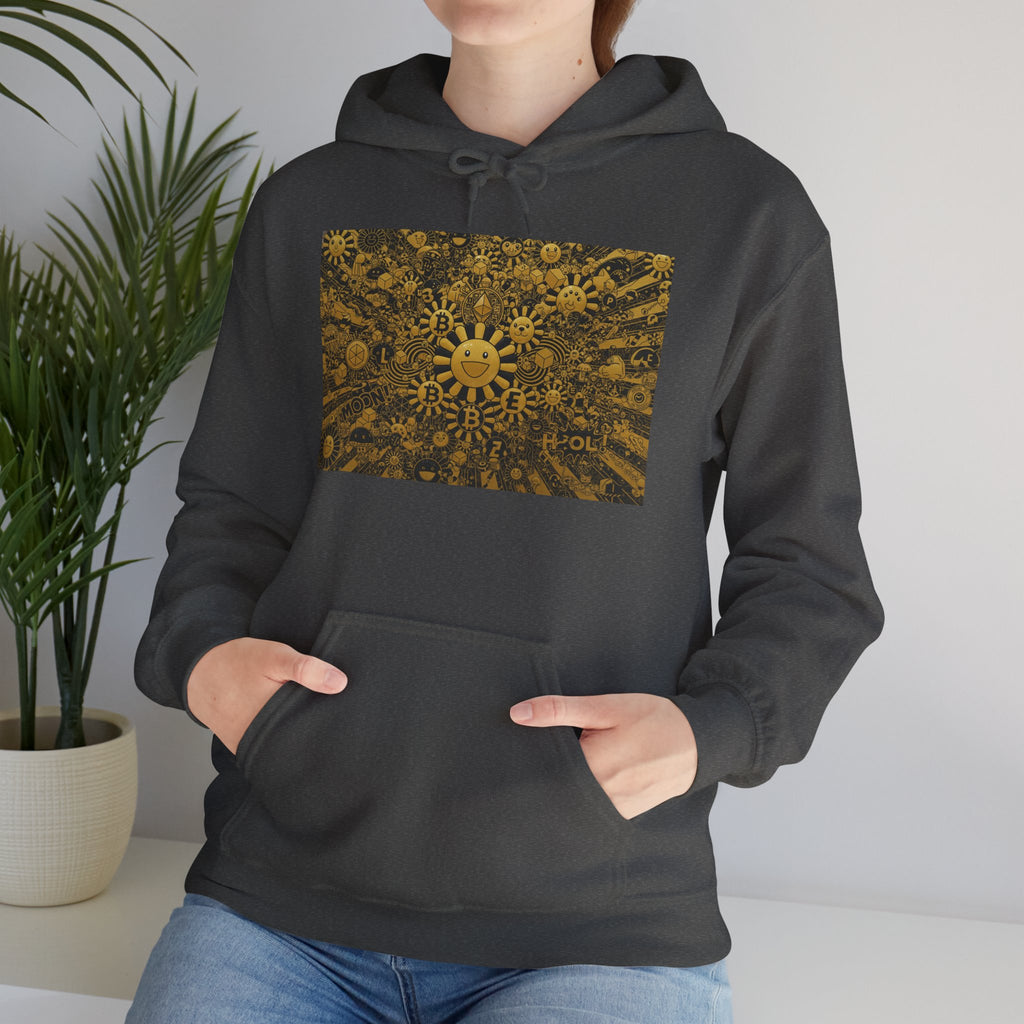 Solar Mandala Hoodie — Golden Sunburst Graphic Pullover