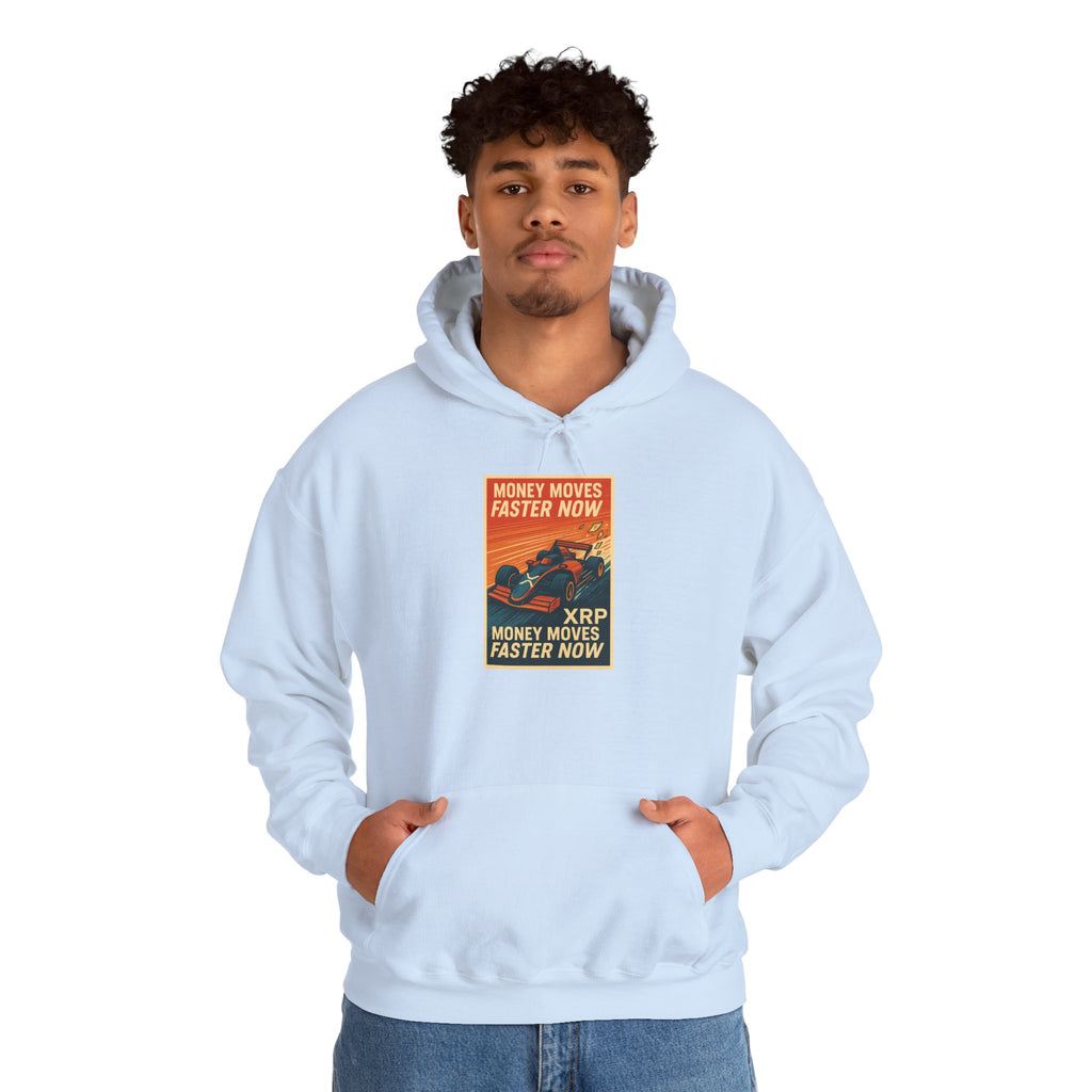XRP 'Money Moves Faster Now' Hoodie – Crypto Retro Graphic Pullover