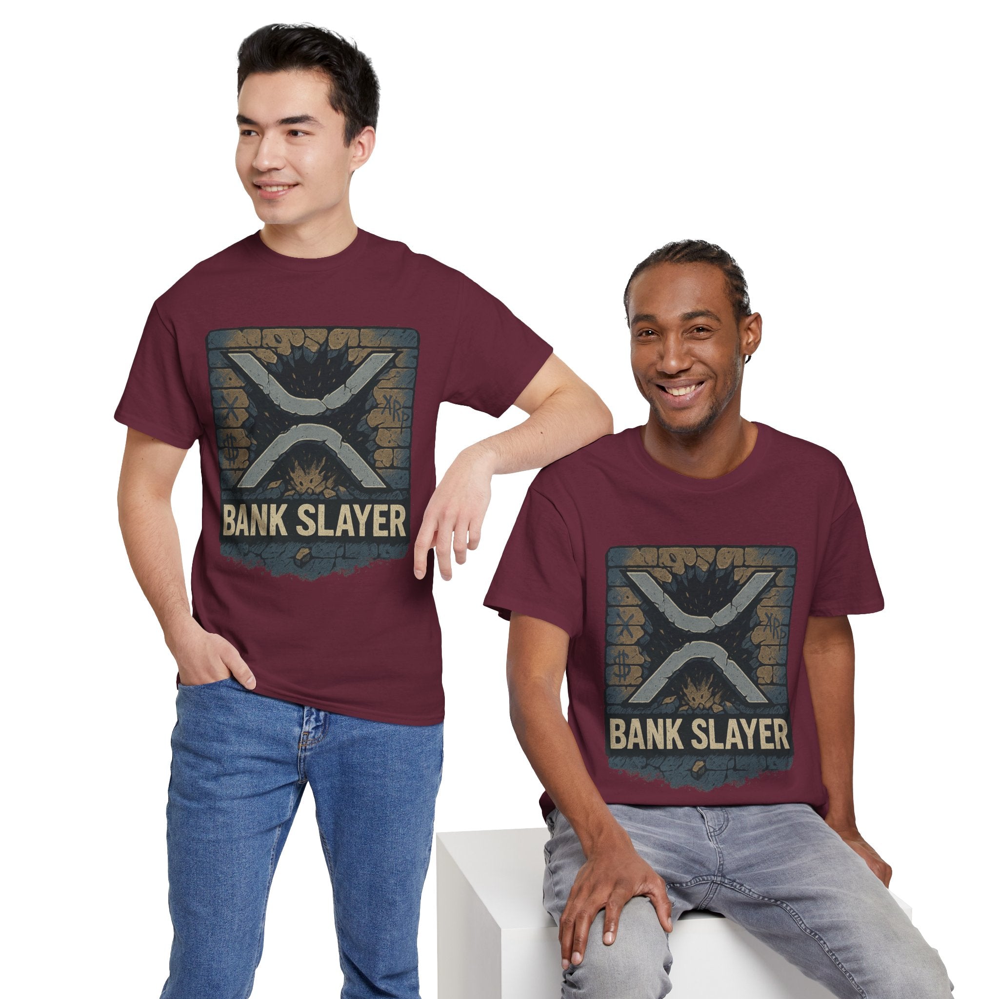 Bank Slayer T‑Shirt — Retro Grunge Crypto XRP Design