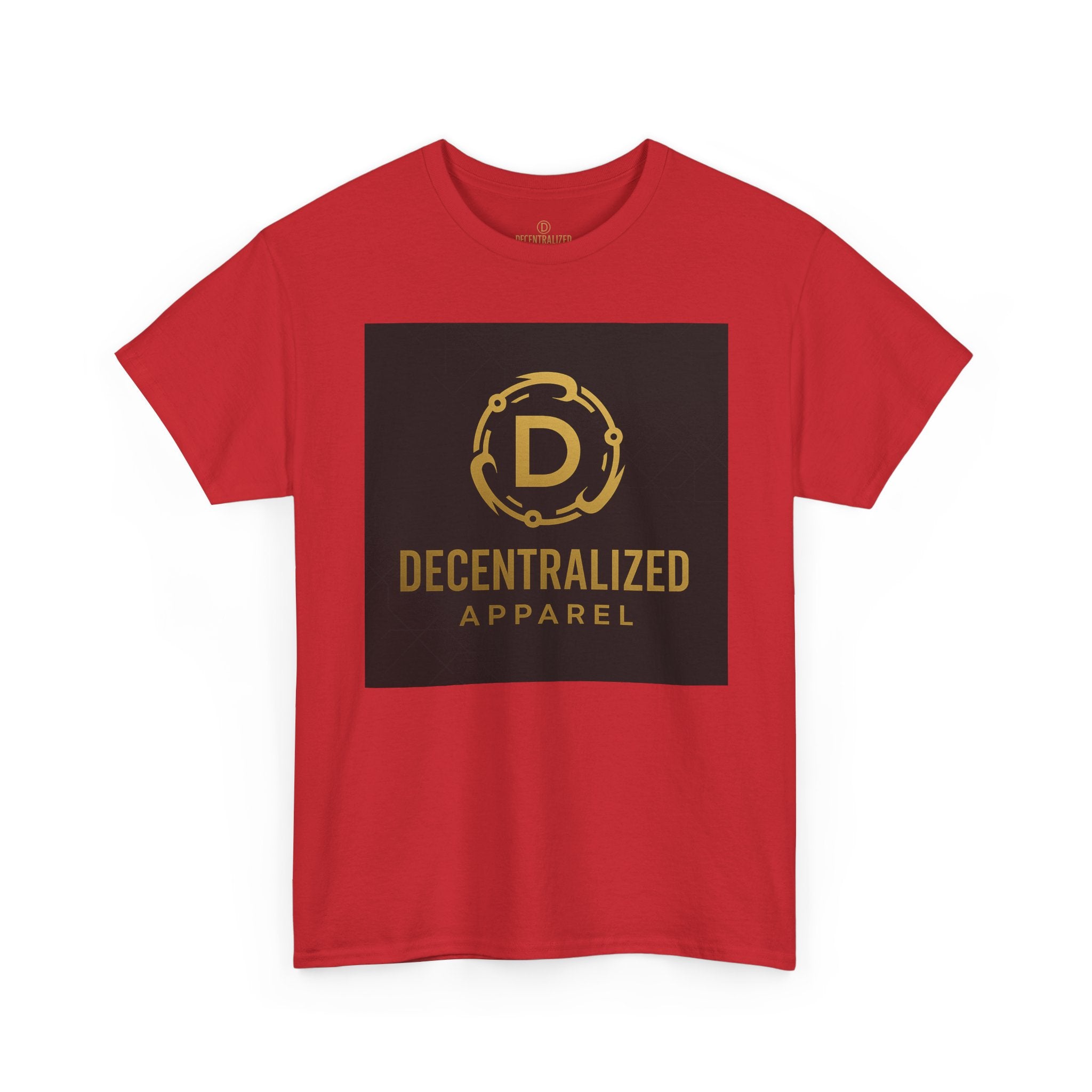 Decentralized Apparel Logo Tee — Gold Emblem Cotton T-Shirt