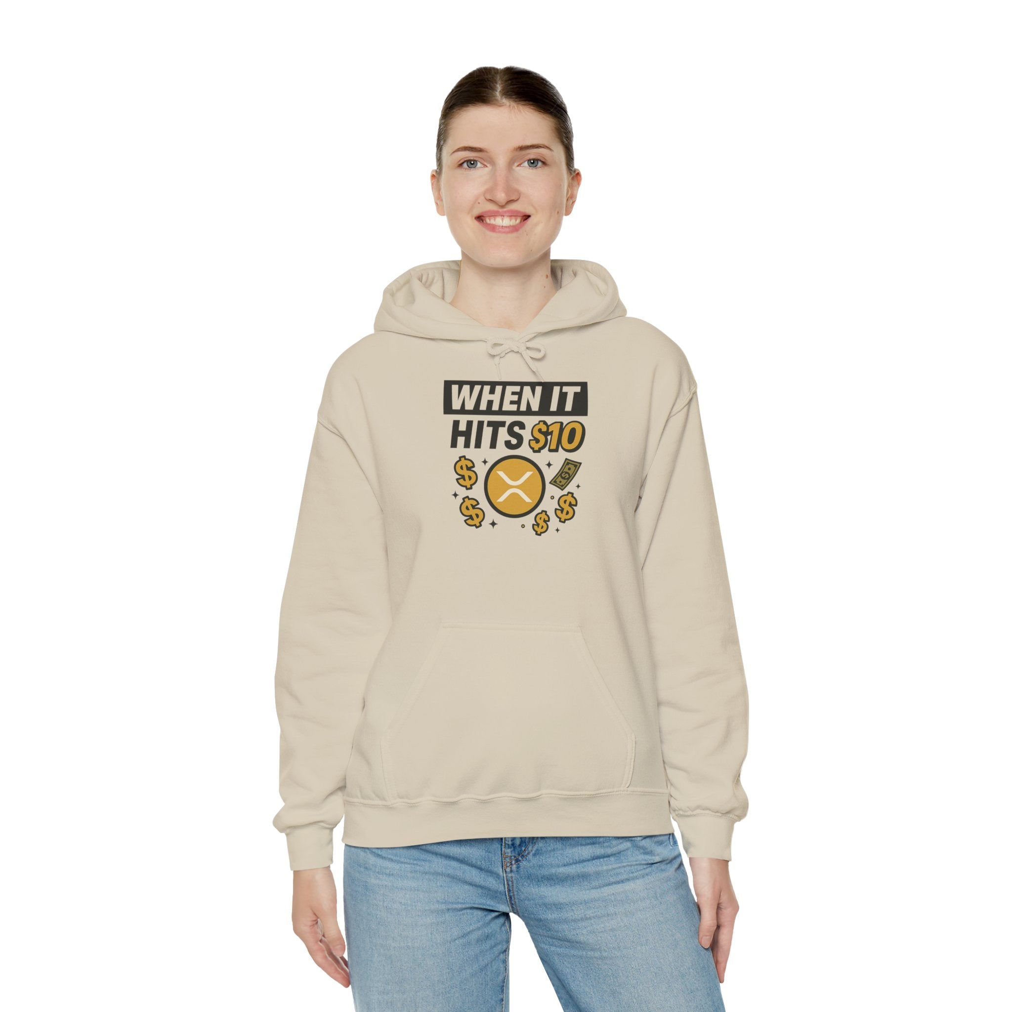 Crypto HODL Hoodie – "When It Hits 10" Funny XRP Coin Sweatshirt