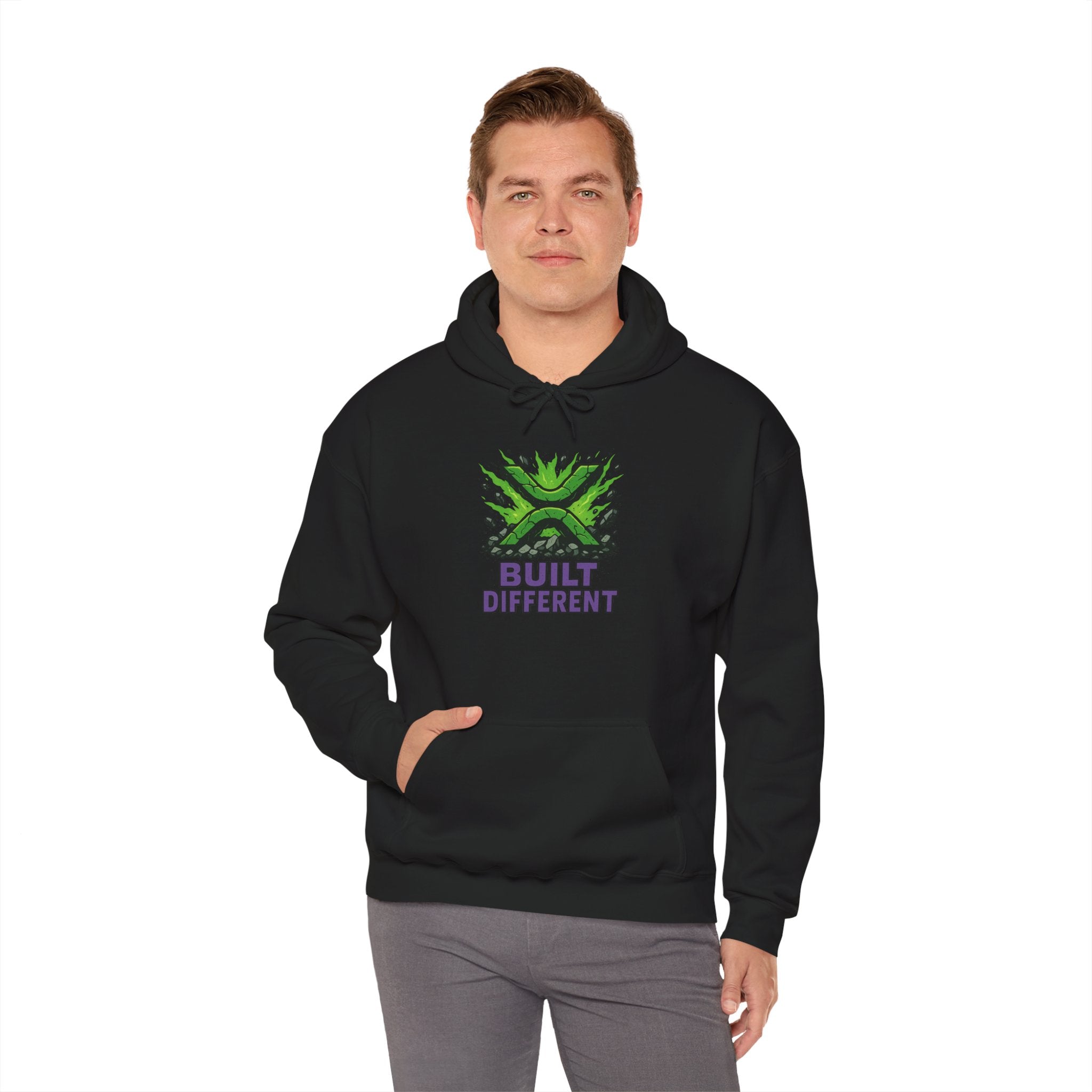 Built Different Hoodie — Graphic Green X Logo Pullover
