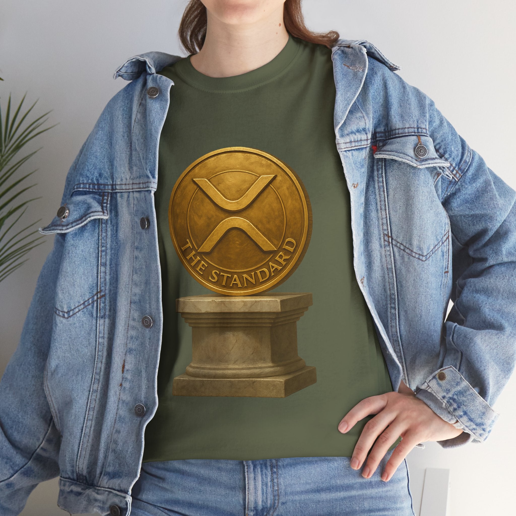 XRP Ledger Trophy T‑Shirt – Gold Ripple Coin on Pedestal Crypto Tee