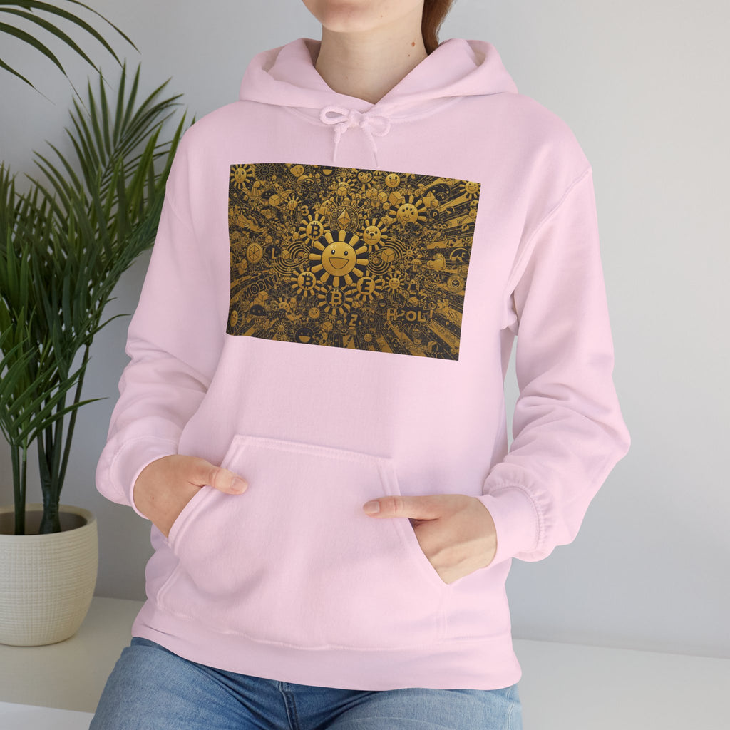 Solar Mandala Hoodie — Golden Sunburst Graphic Pullover