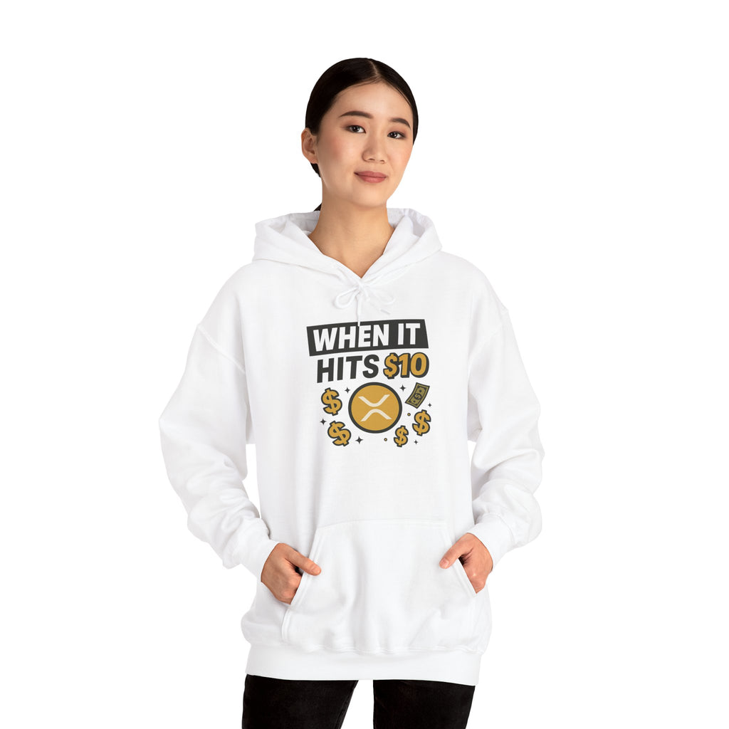 Crypto HODL Hoodie – "When It Hits 10" Funny XRP Coin Sweatshirt