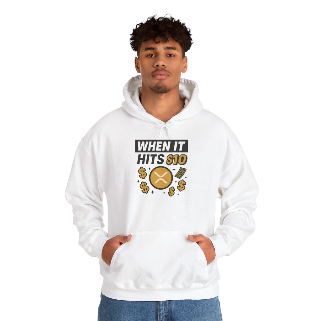 Crypto HODL Hoodie – "When It Hits 10" Funny XRP Coin Sweatshirt
