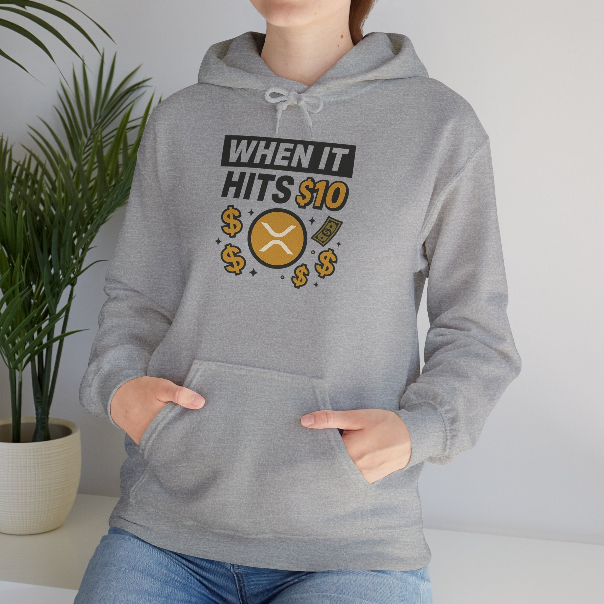 Crypto HODL Hoodie – "When It Hits 10" Funny XRP Coin Sweatshirt