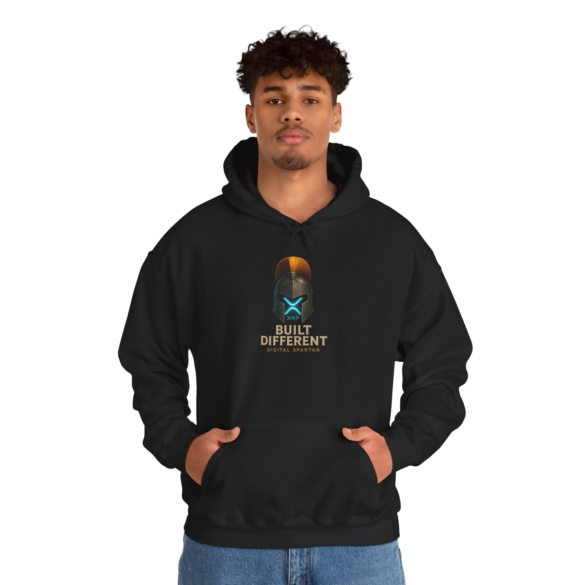Built Different Hoodie — Futuristic Spartan Helmet Graphic Pullover