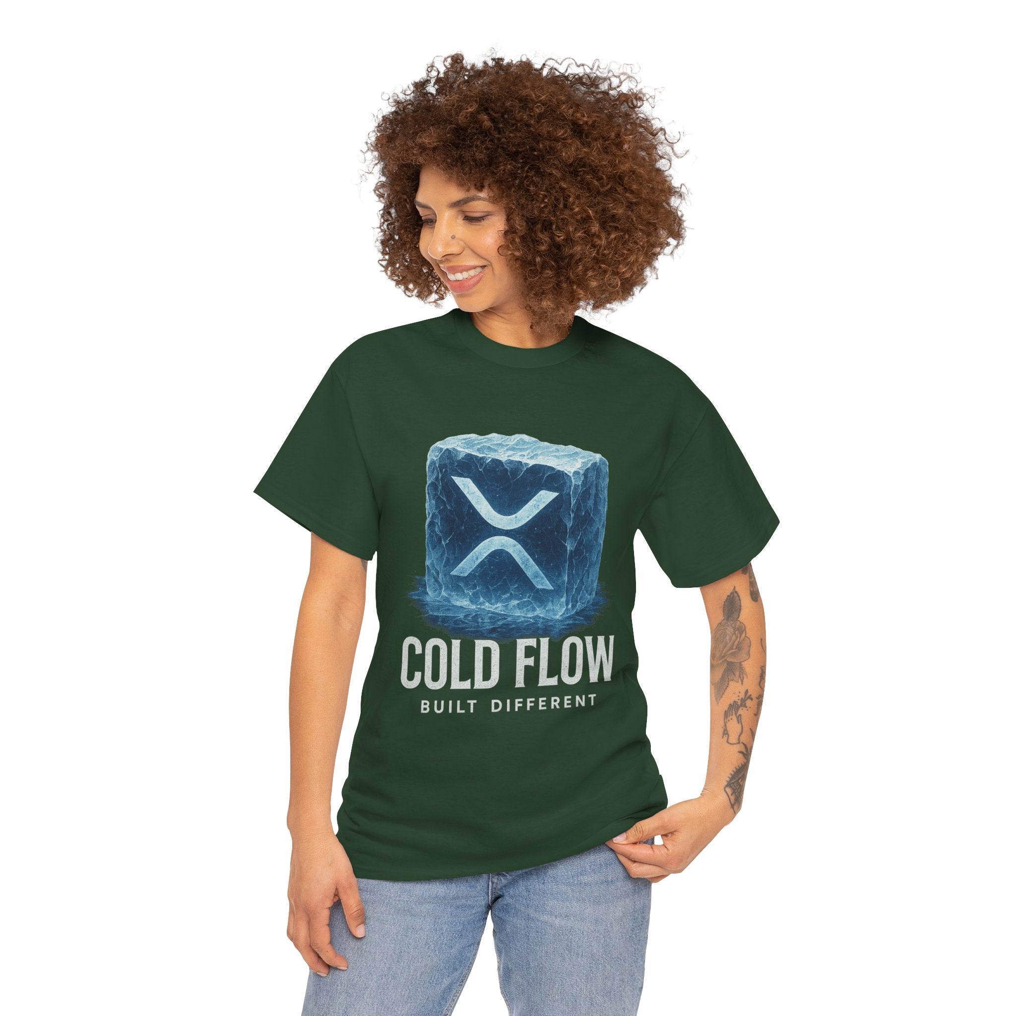 Cold Flow Ripple Logo T‑Shirt — 'Cold Flow: Built Different' Ice Cube Design