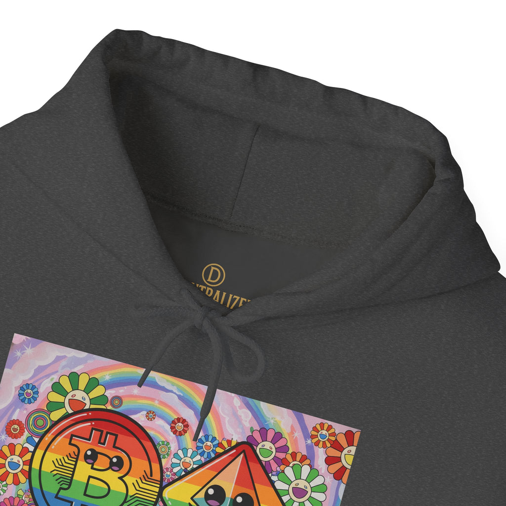 Crypto Flower Power Hoodie — Bitcoin & Ethereum Psychedelic Design