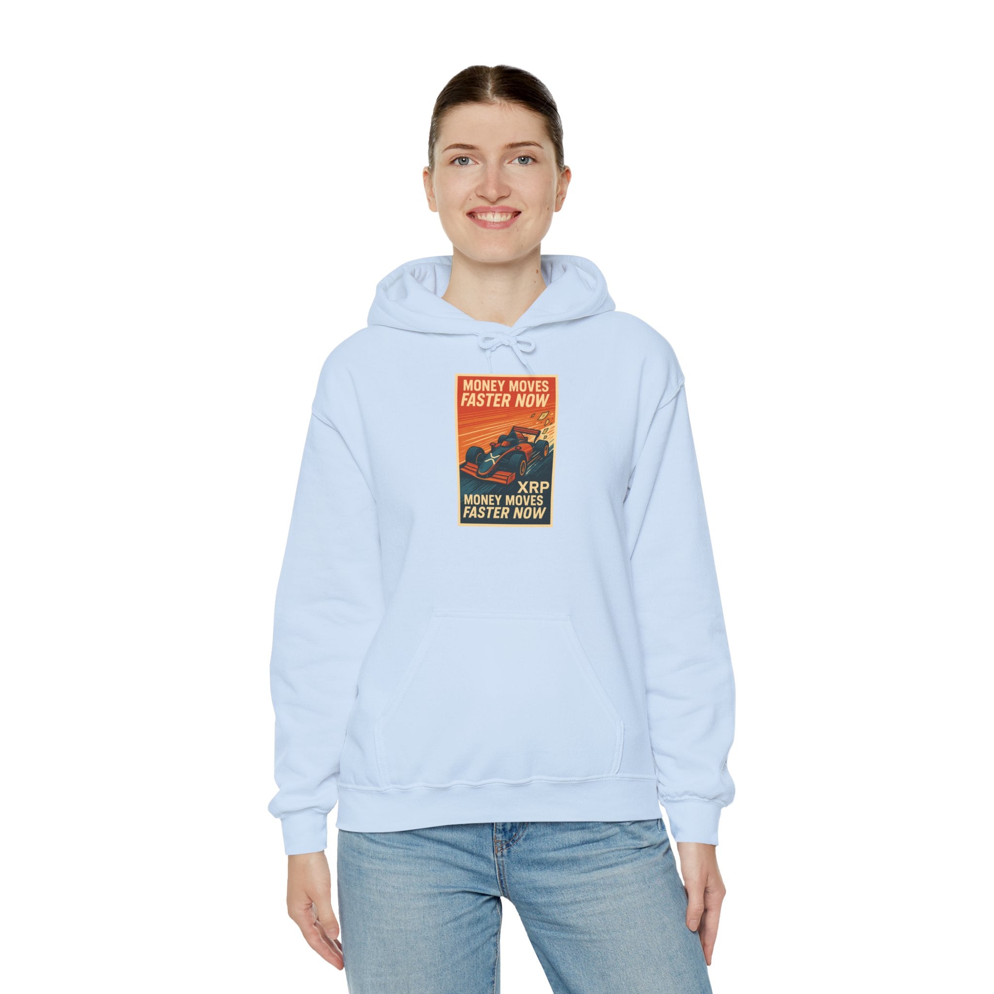XRP 'Money Moves Faster Now' Hoodie – Crypto Retro Graphic Pullover
