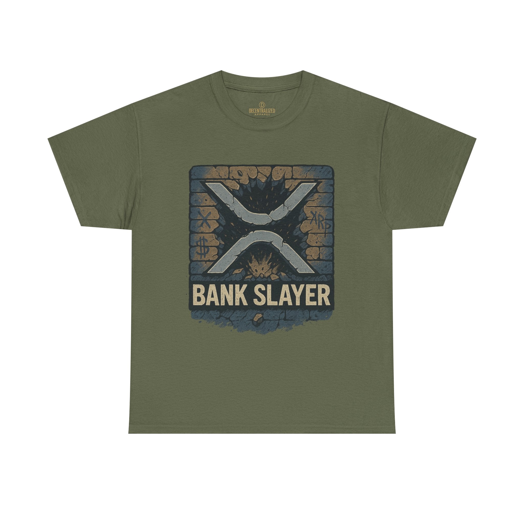 Bank Slayer T‑Shirt — Retro Grunge Crypto XRP Design
