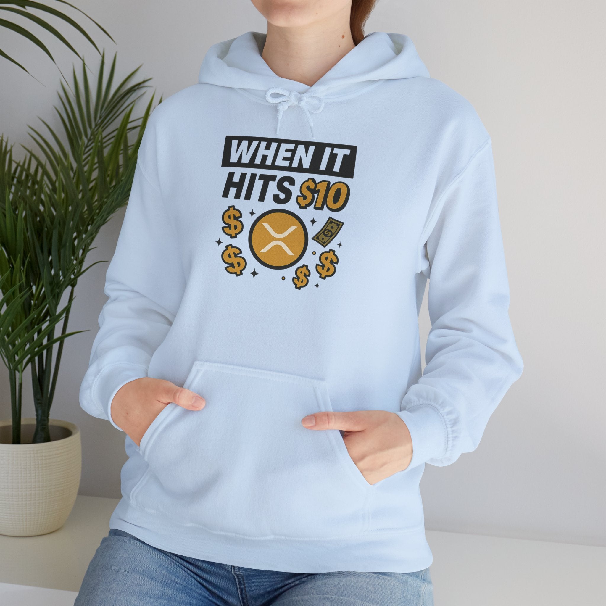 Crypto HODL Hoodie – "When It Hits 10" Funny XRP Coin Sweatshirt