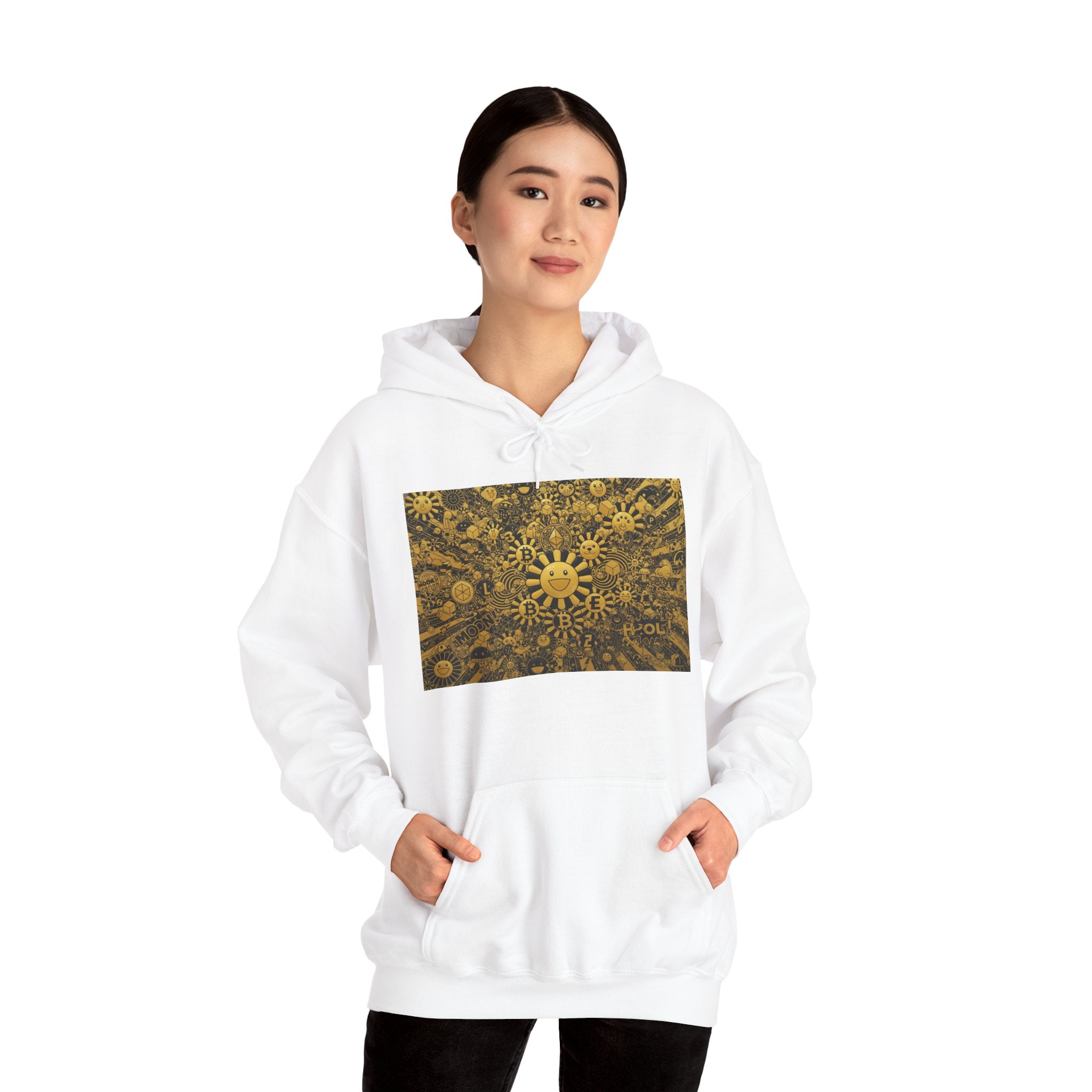 Solar Mandala Hoodie — Golden Sunburst Graphic Pullover