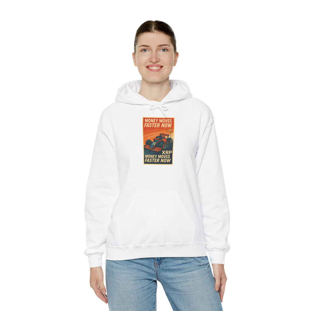 XRP 'Money Moves Faster Now' Hoodie – Crypto Retro Graphic Pullover