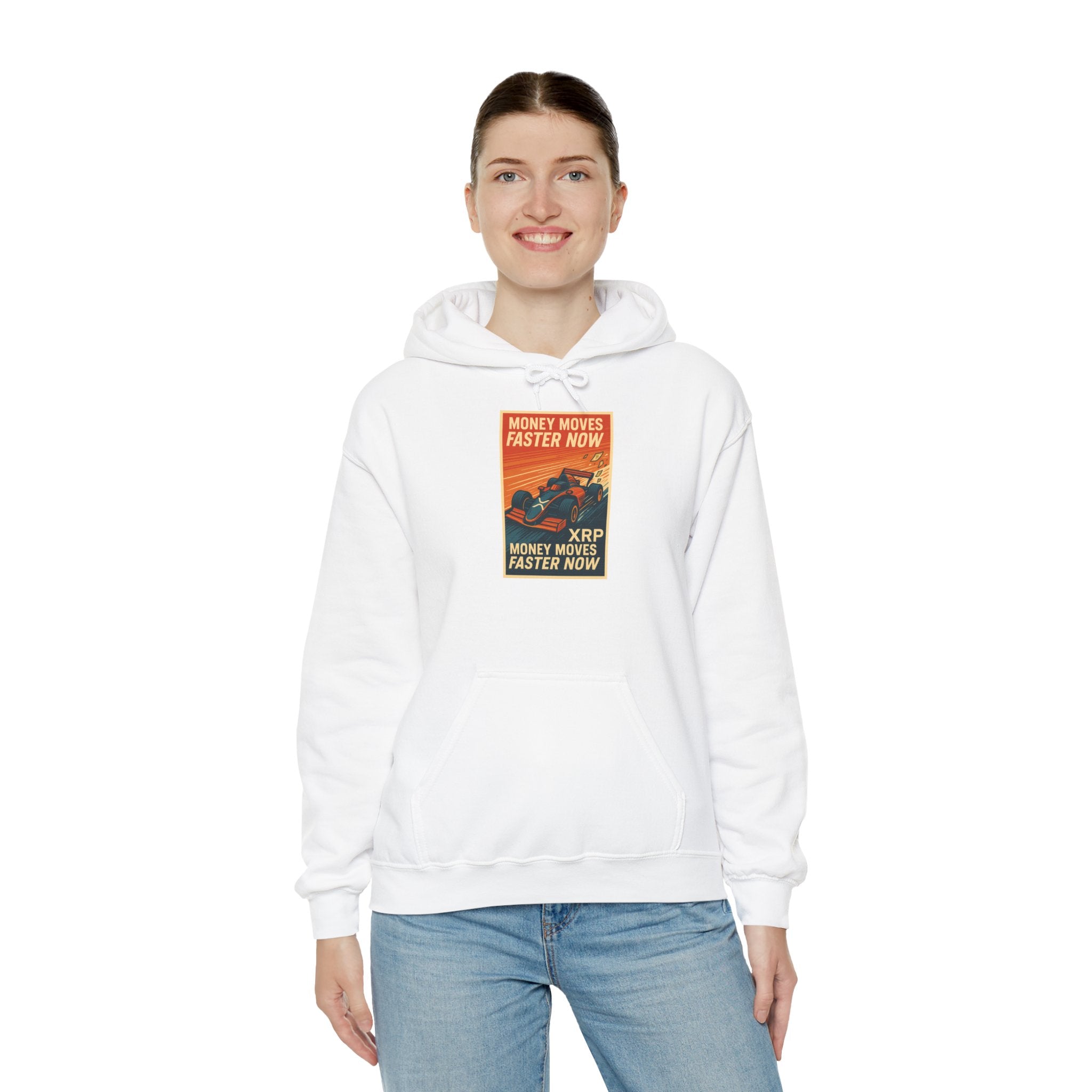 XRP 'Money Moves Faster Now' Hoodie – Crypto Retro Graphic Pullover
