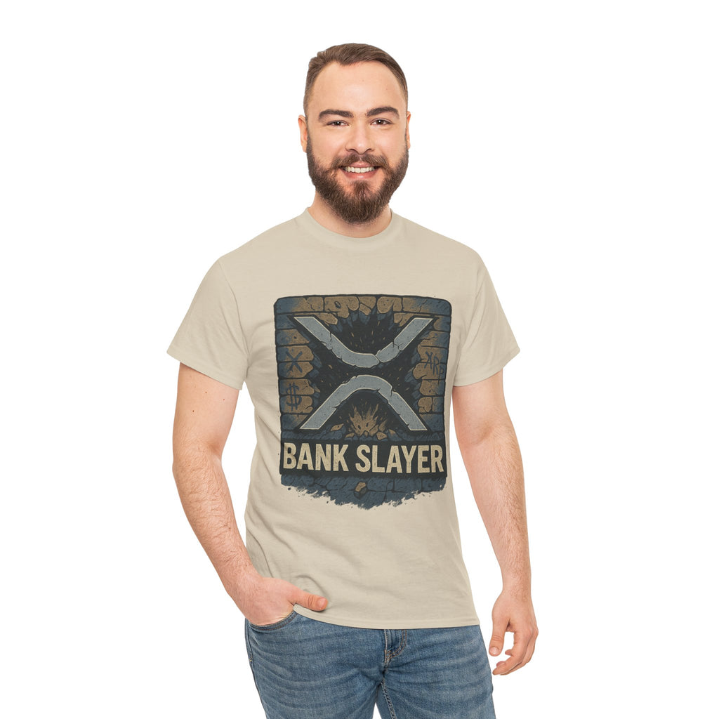 Bank Slayer T‑Shirt — Retro Grunge Crypto XRP Design