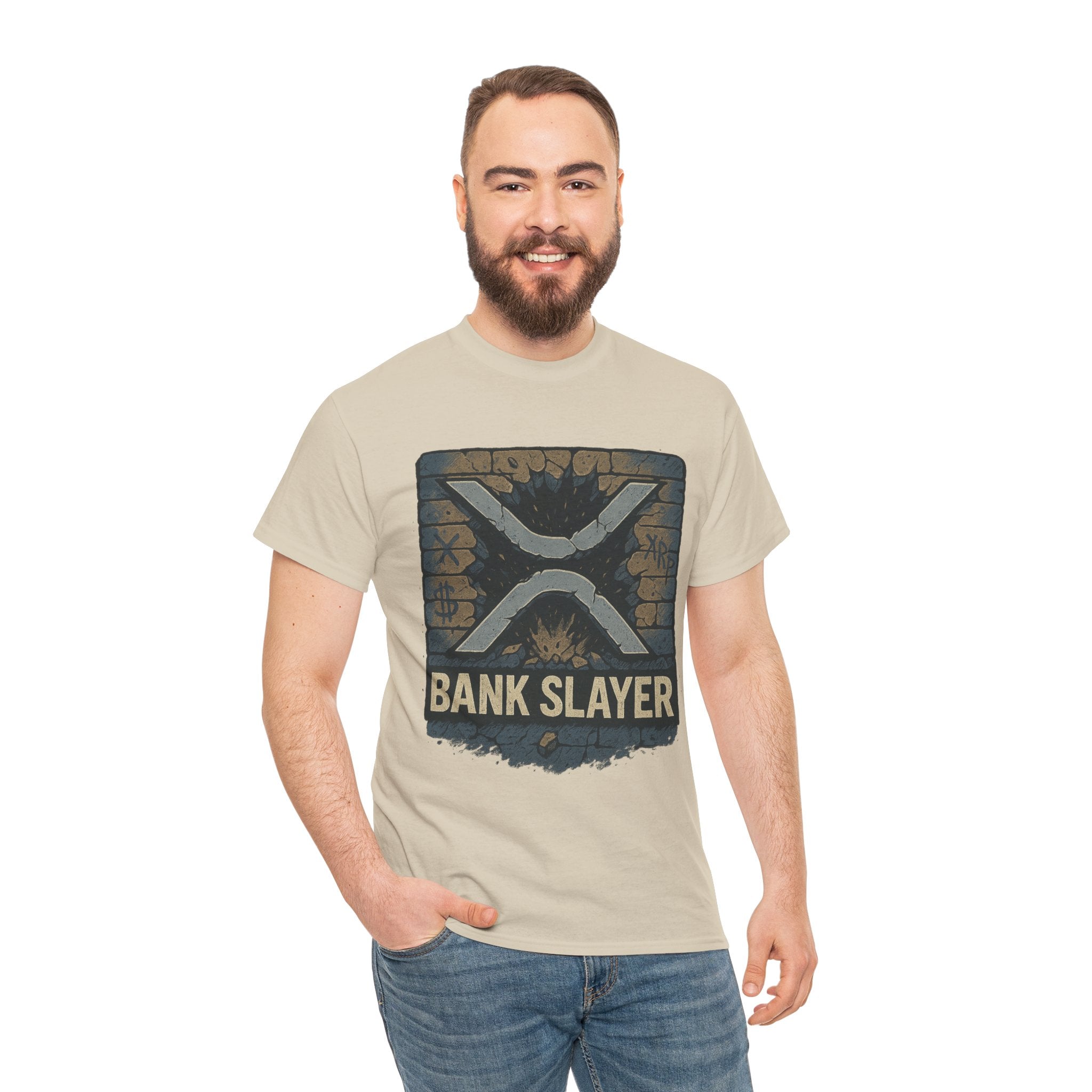 Bank Slayer T‑Shirt — Retro Grunge Crypto XRP Design