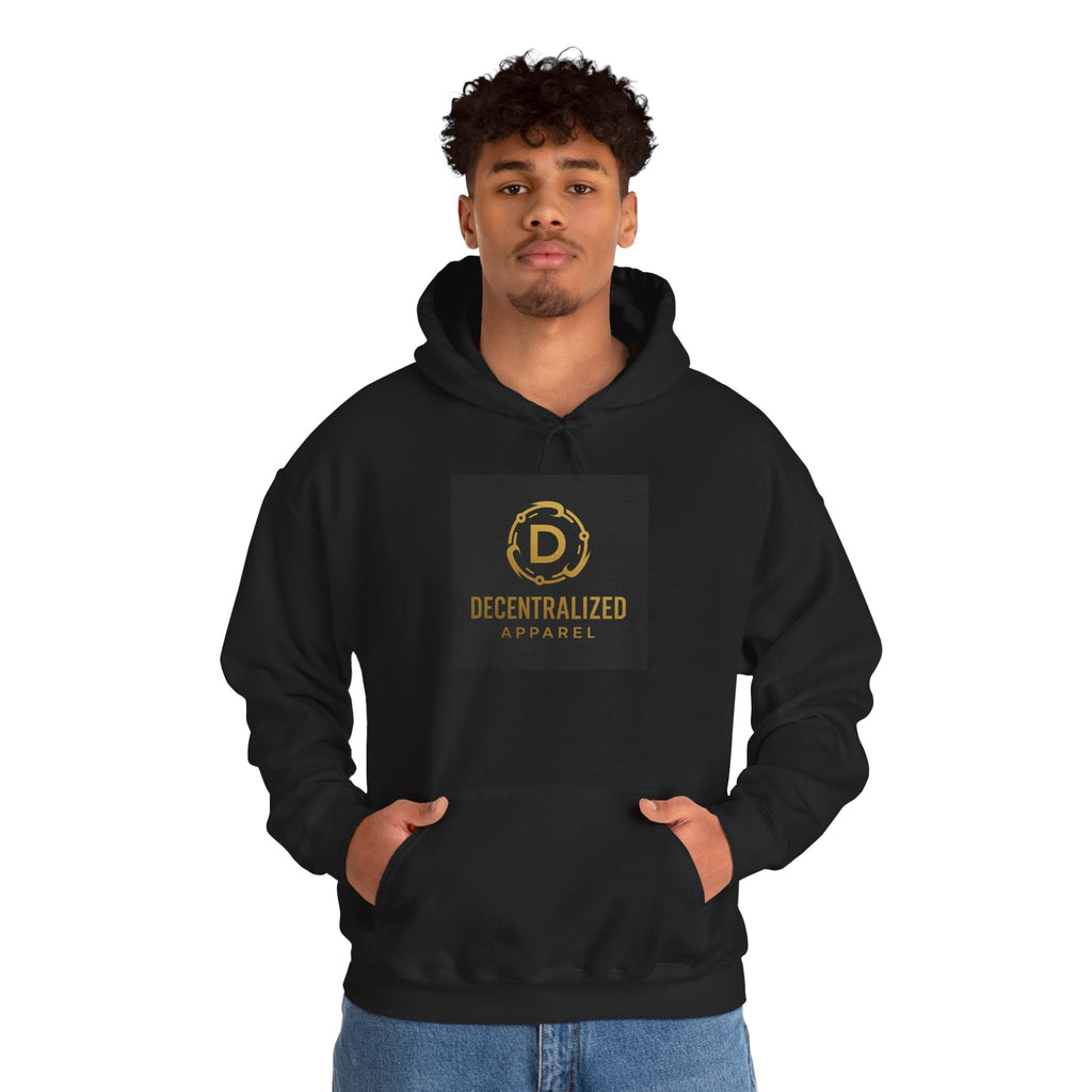 Decentralized Apparel Logo Hoodie – Gold Emblem Streetwear Sweatshirt