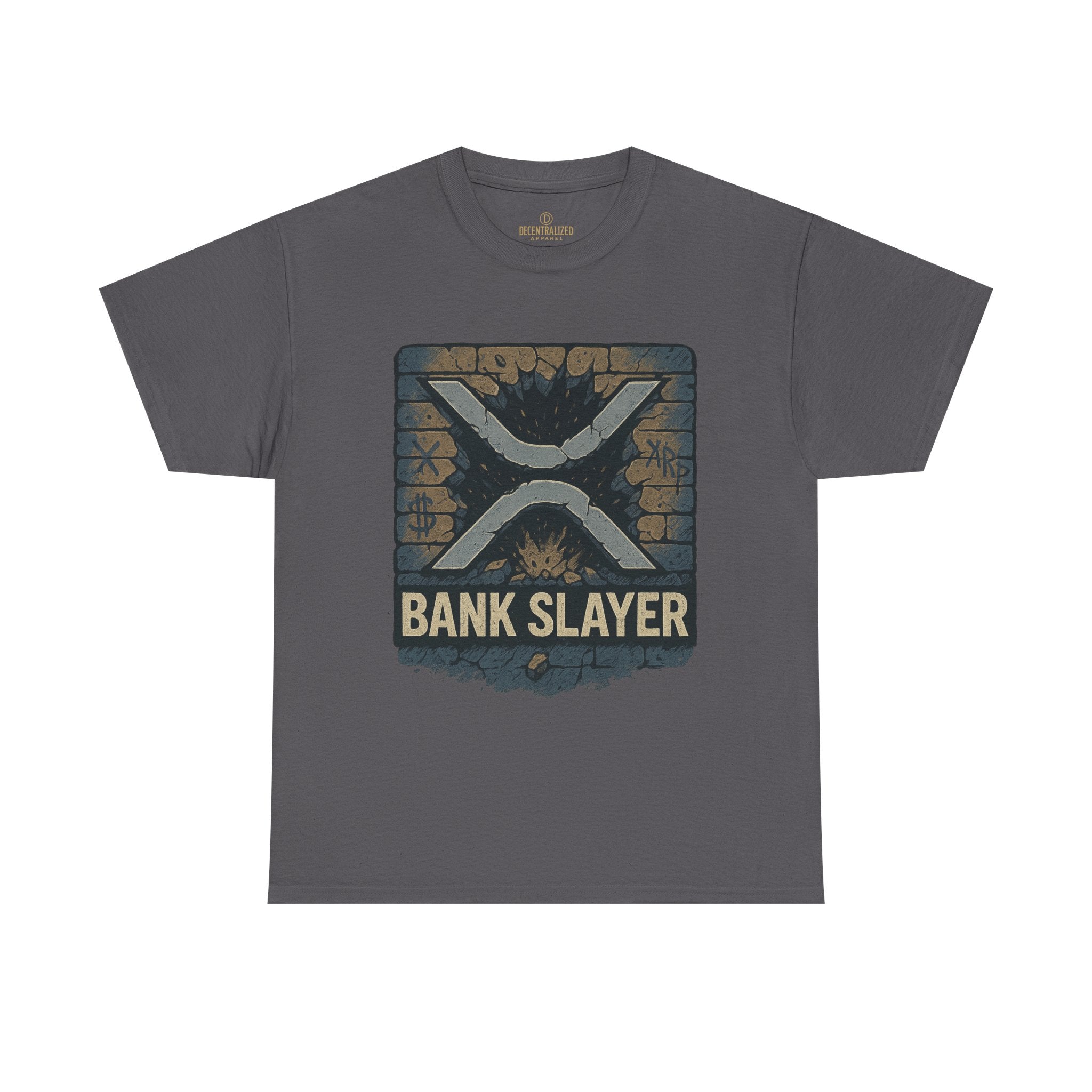 Bank Slayer T‑Shirt — Retro Grunge Crypto XRP Design