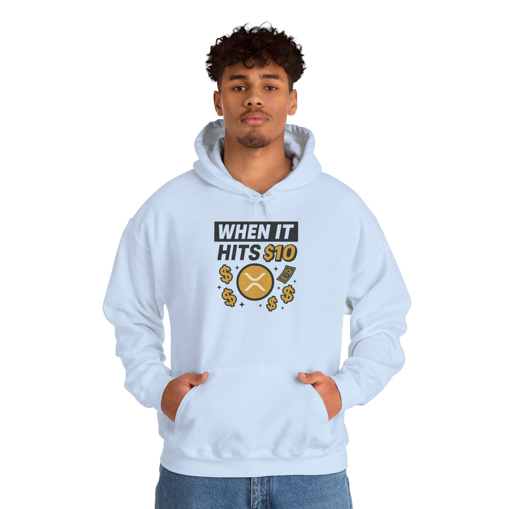 Crypto HODL Hoodie – "When It Hits 10" Funny XRP Coin Sweatshirt