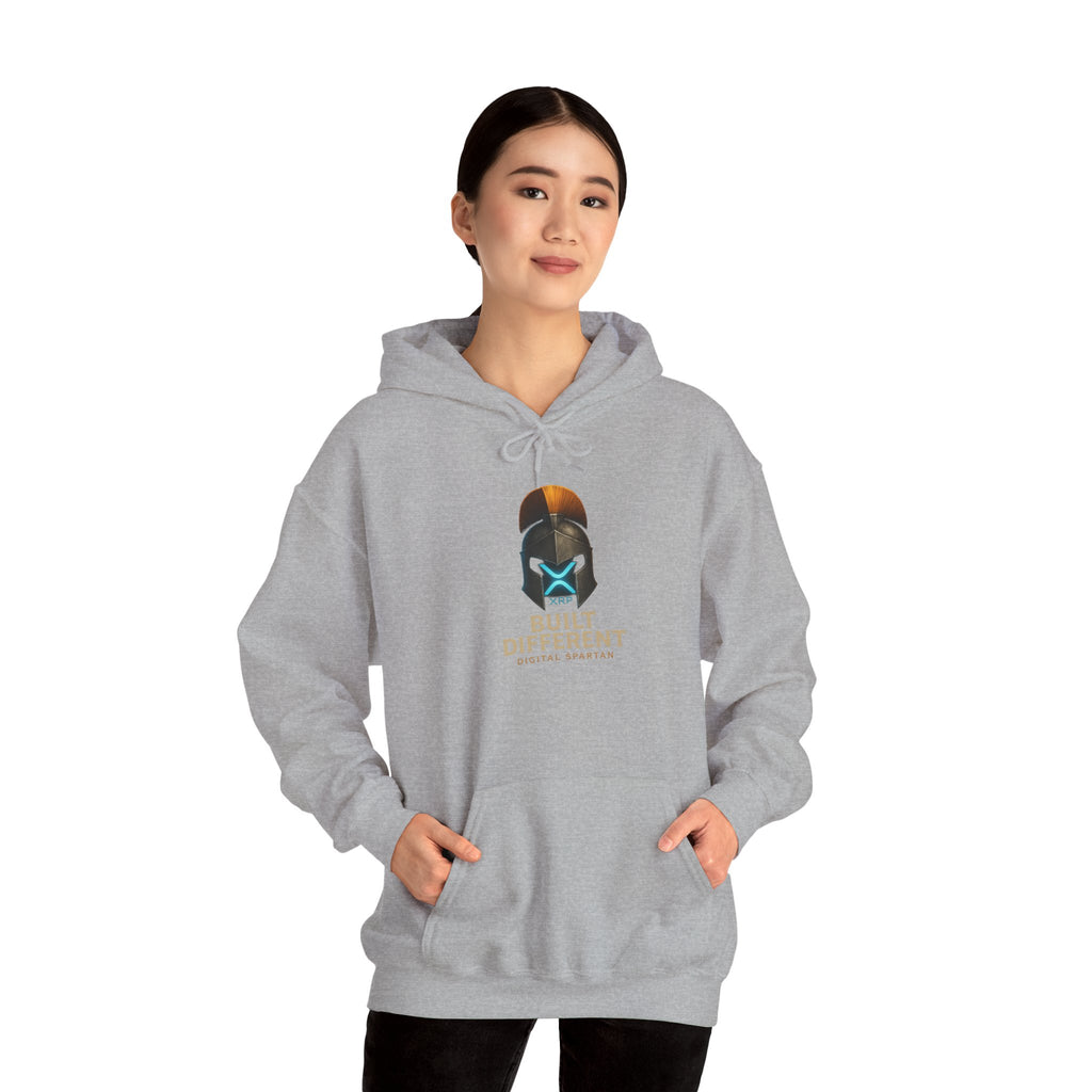 Built Different Hoodie — Futuristic Spartan Helmet Graphic Pullover