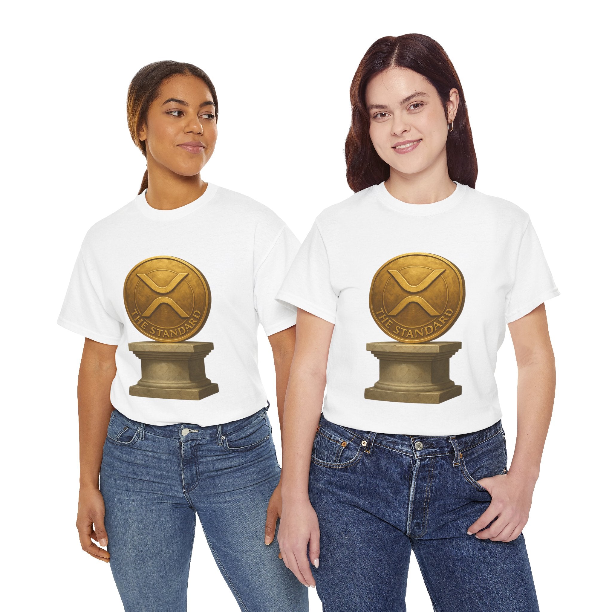 XRP Ledger Trophy T‑Shirt – Gold Ripple Coin on Pedestal Crypto Tee
