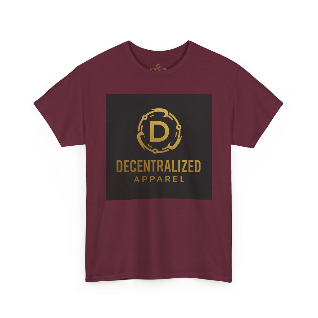 Decentralized Apparel Logo Tee — Gold Emblem Cotton T-Shirt