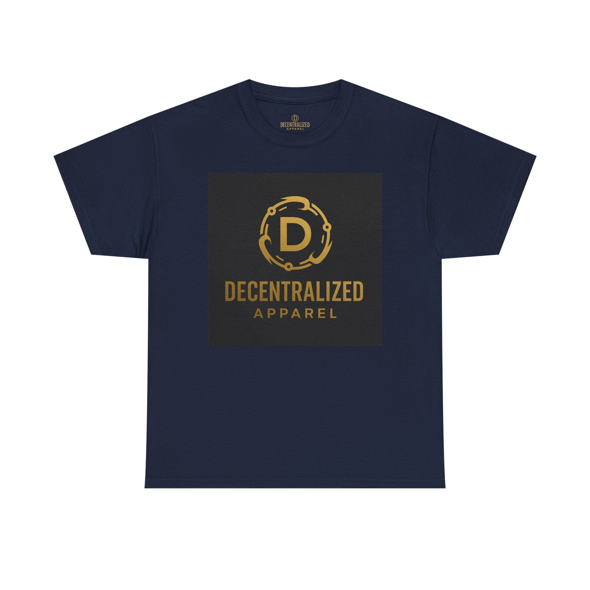 Decentralized Apparel Logo Tee — Gold Emblem Cotton T-Shirt