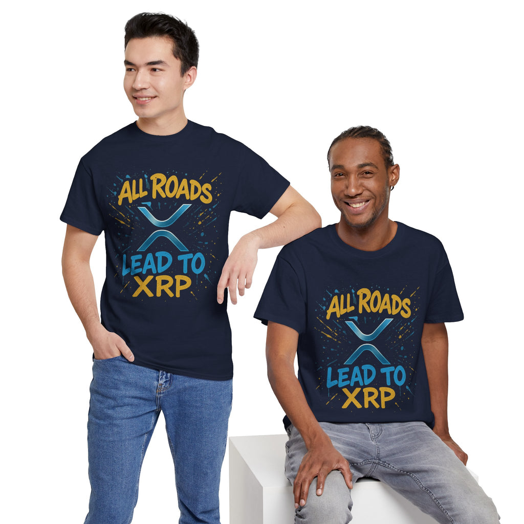 XRP Crypto Tee — "All Roads Lead to XRP" Casual Cryptocurrency Shirt