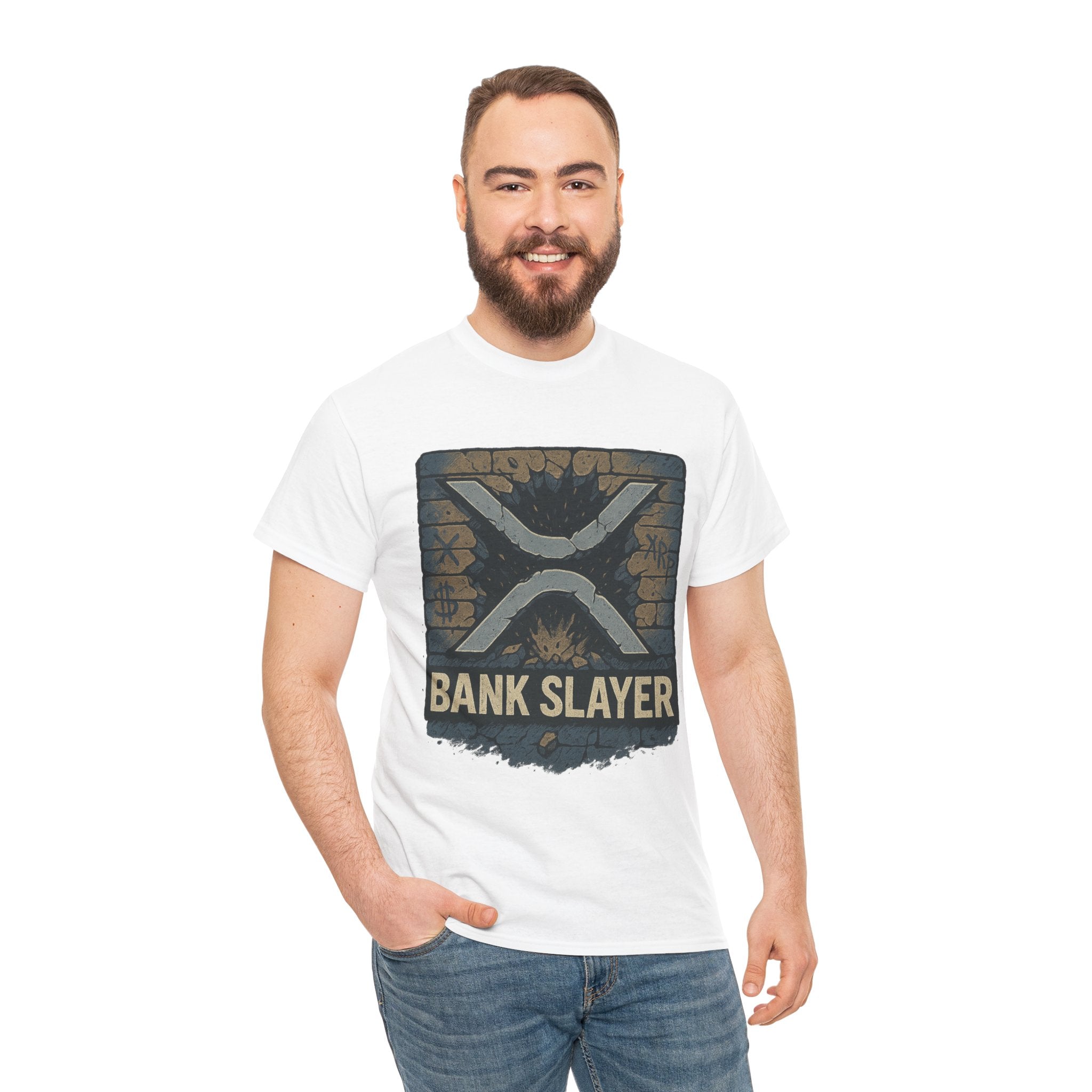 Bank Slayer T‑Shirt — Retro Grunge Crypto XRP Design