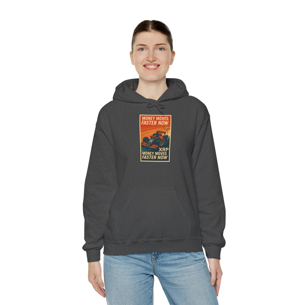 XRP 'Money Moves Faster Now' Hoodie – Crypto Retro Graphic Pullover