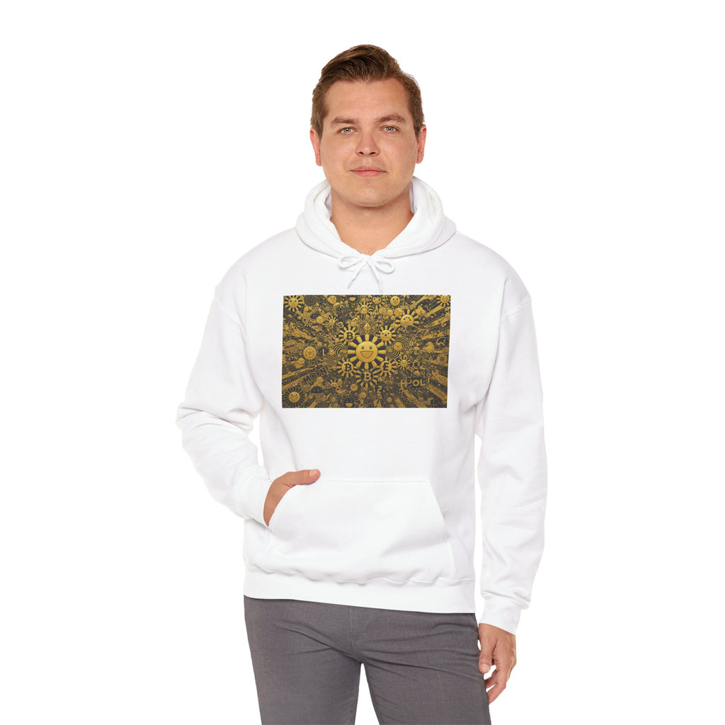 Solar Mandala Hoodie — Golden Sunburst Graphic Pullover