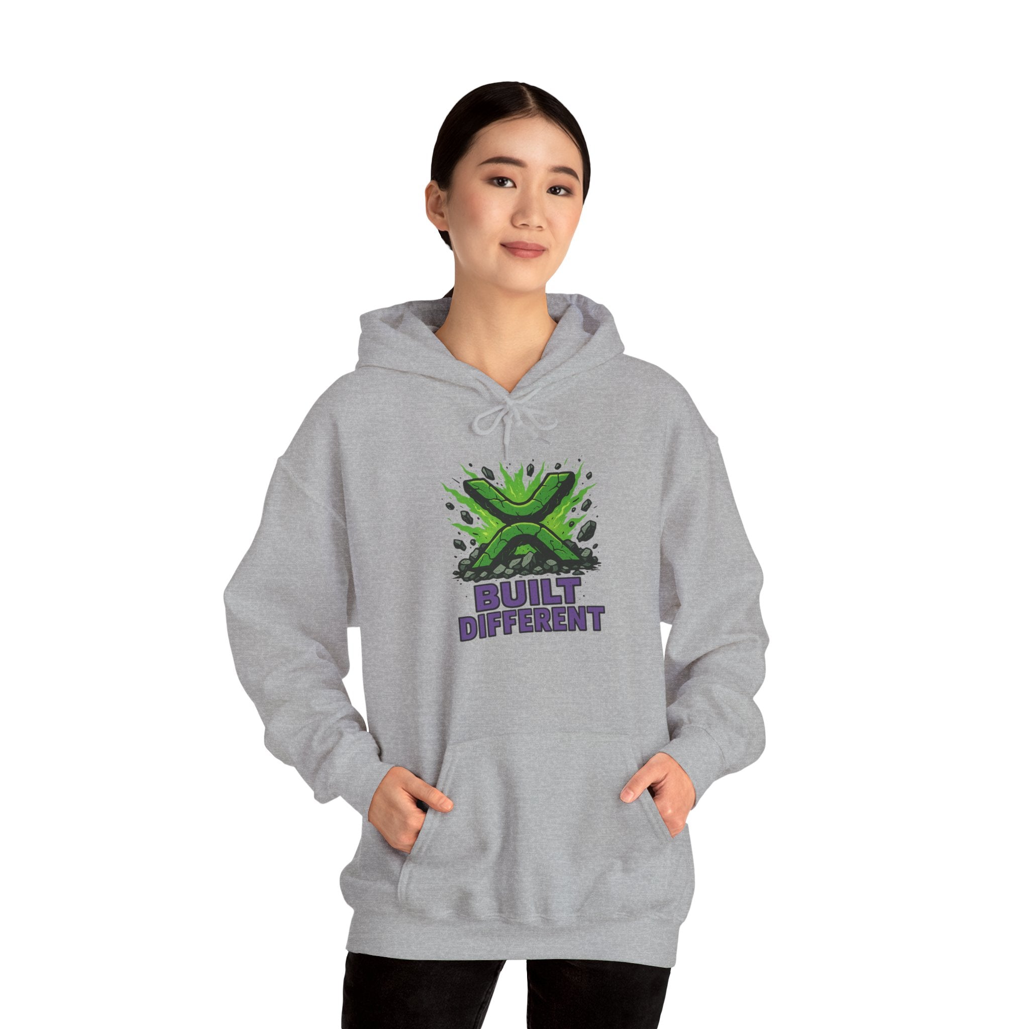 Built Different Hoodie — Graphic Green X Logo Pullover