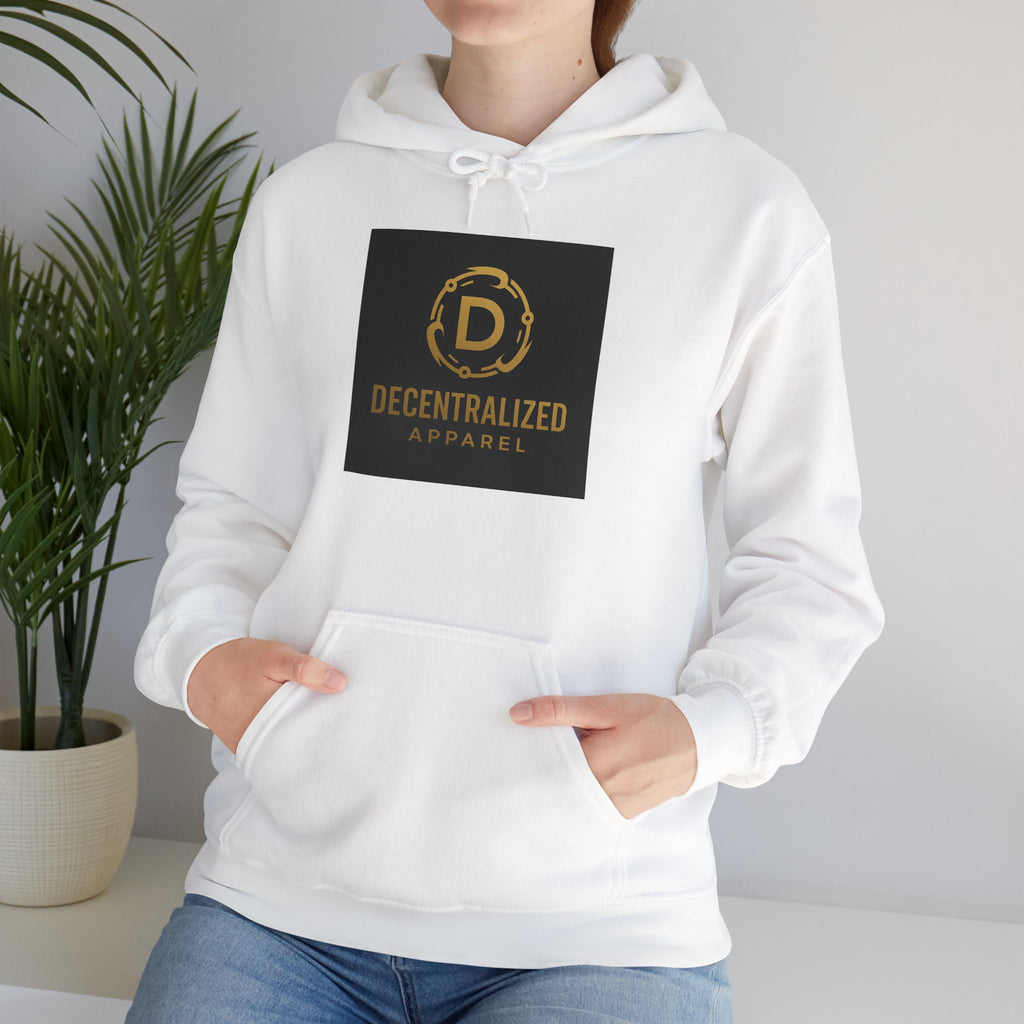Decentralized Apparel Logo Hoodie – Gold Emblem Streetwear Sweatshirt
