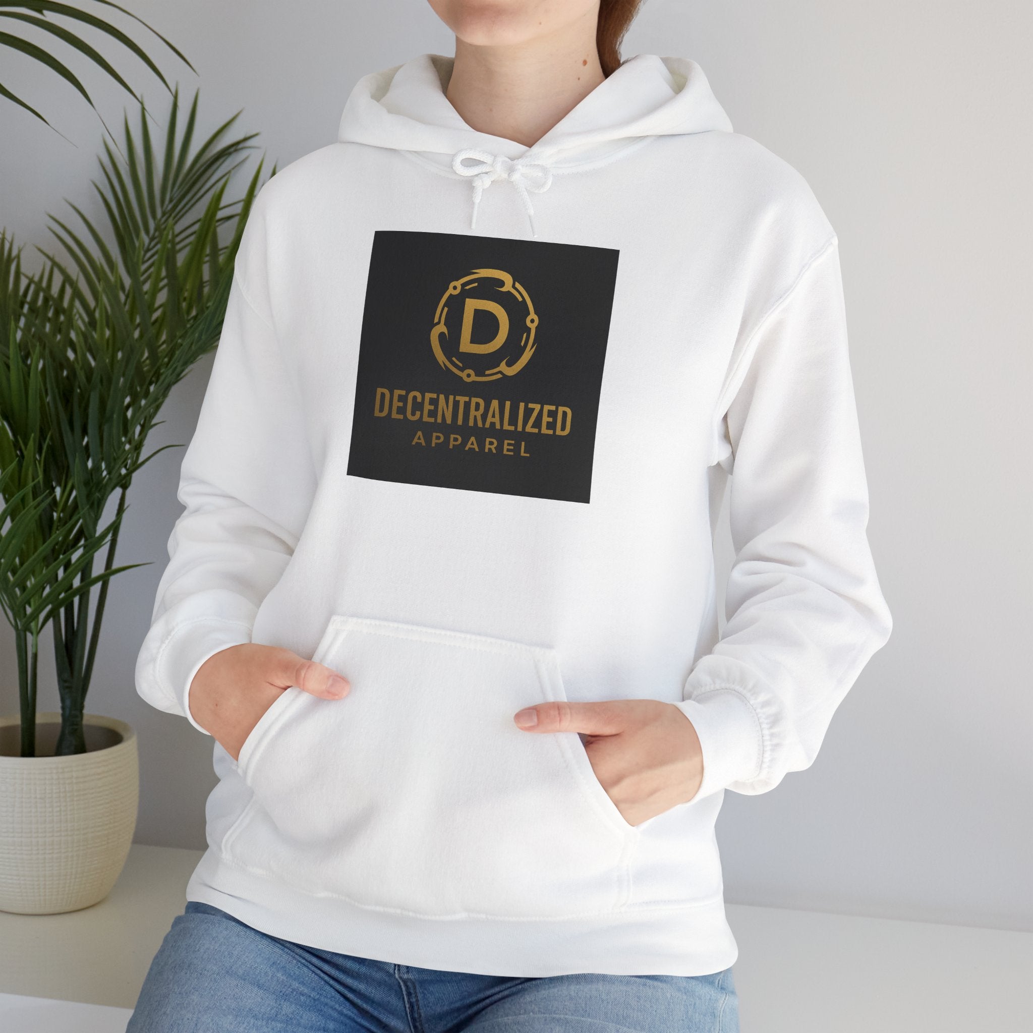 Decentralized Apparel Logo Hoodie – Gold Emblem Streetwear Sweatshirt