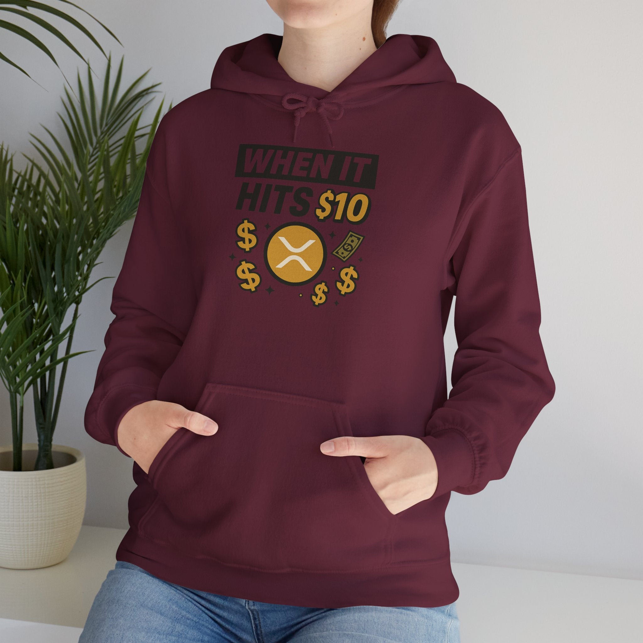 Crypto HODL Hoodie – "When It Hits 10" Funny XRP Coin Sweatshirt